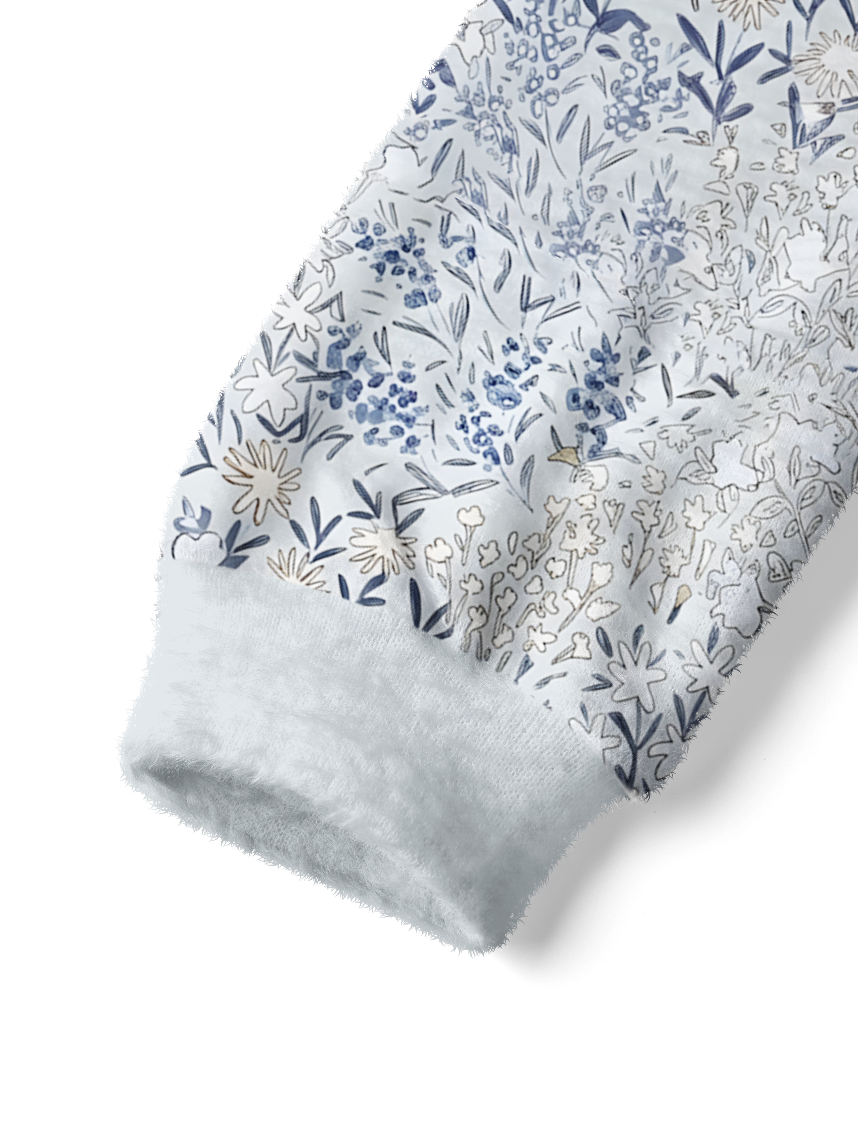 Cherryswing Women's Porcelain Botanical Sketch Fuzzy Knit Golf Sweater