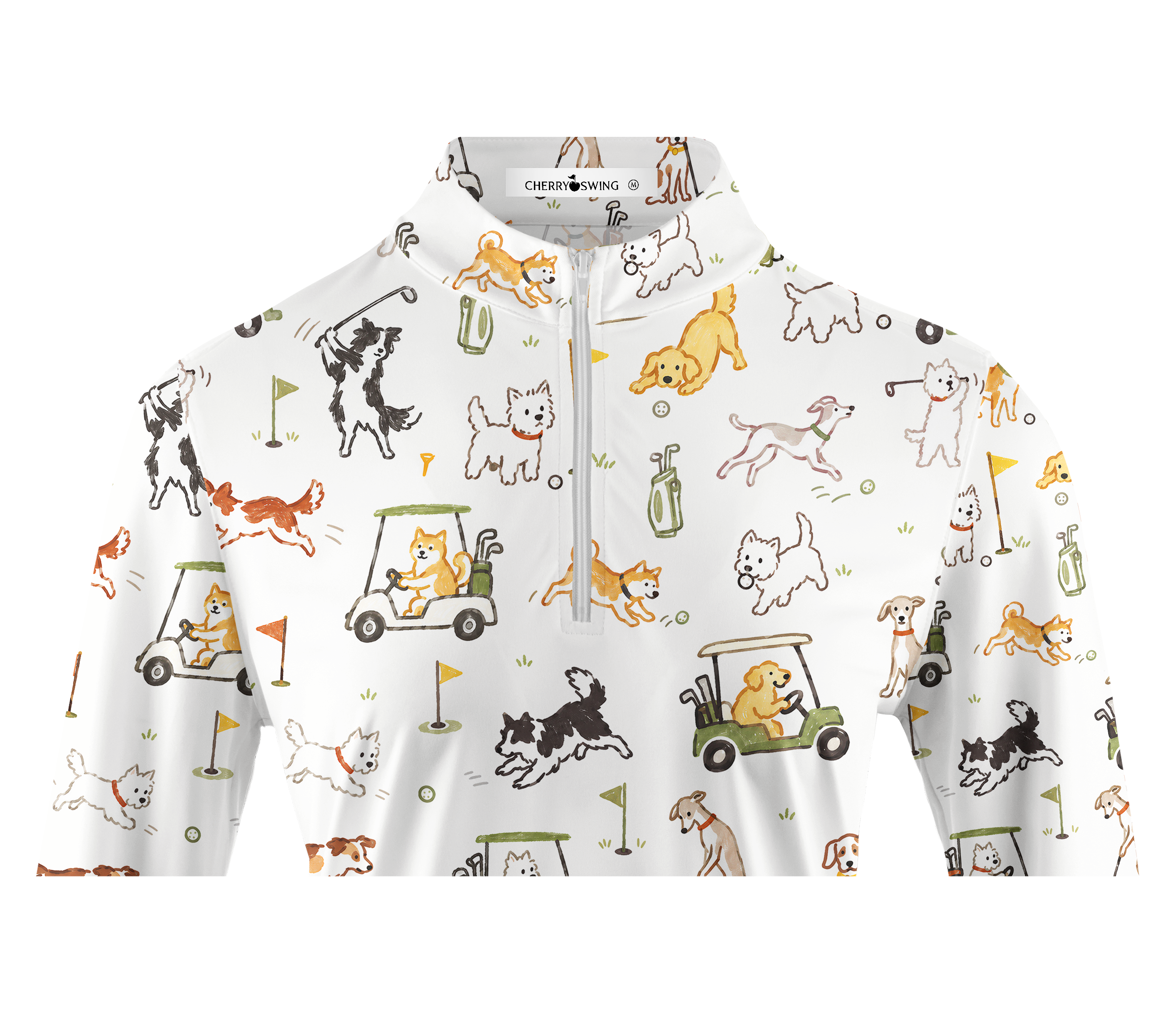 Cherryswing Women's Cute Golf Pup Novelty Print Long Sleeve Golf Shirt