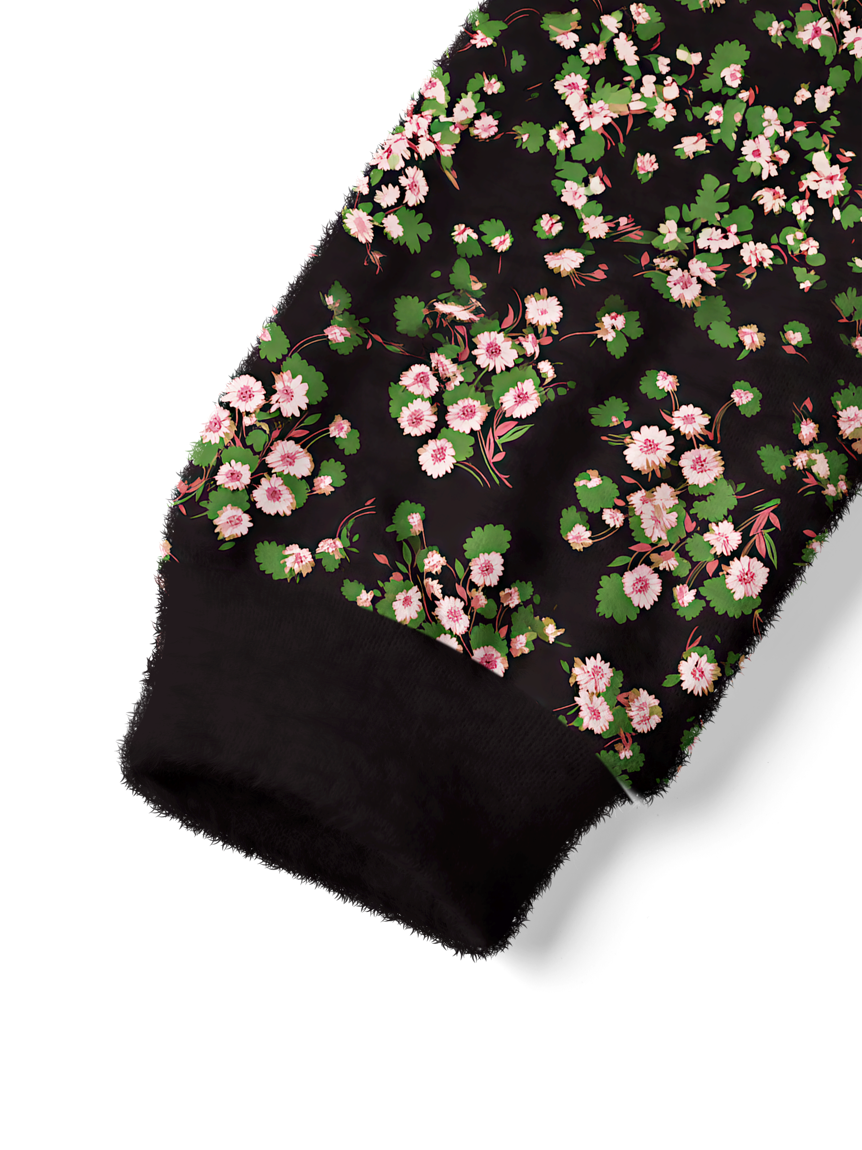Cherryswing Women's Floral Meadow Print Fuzzy Knit Golf Sweater