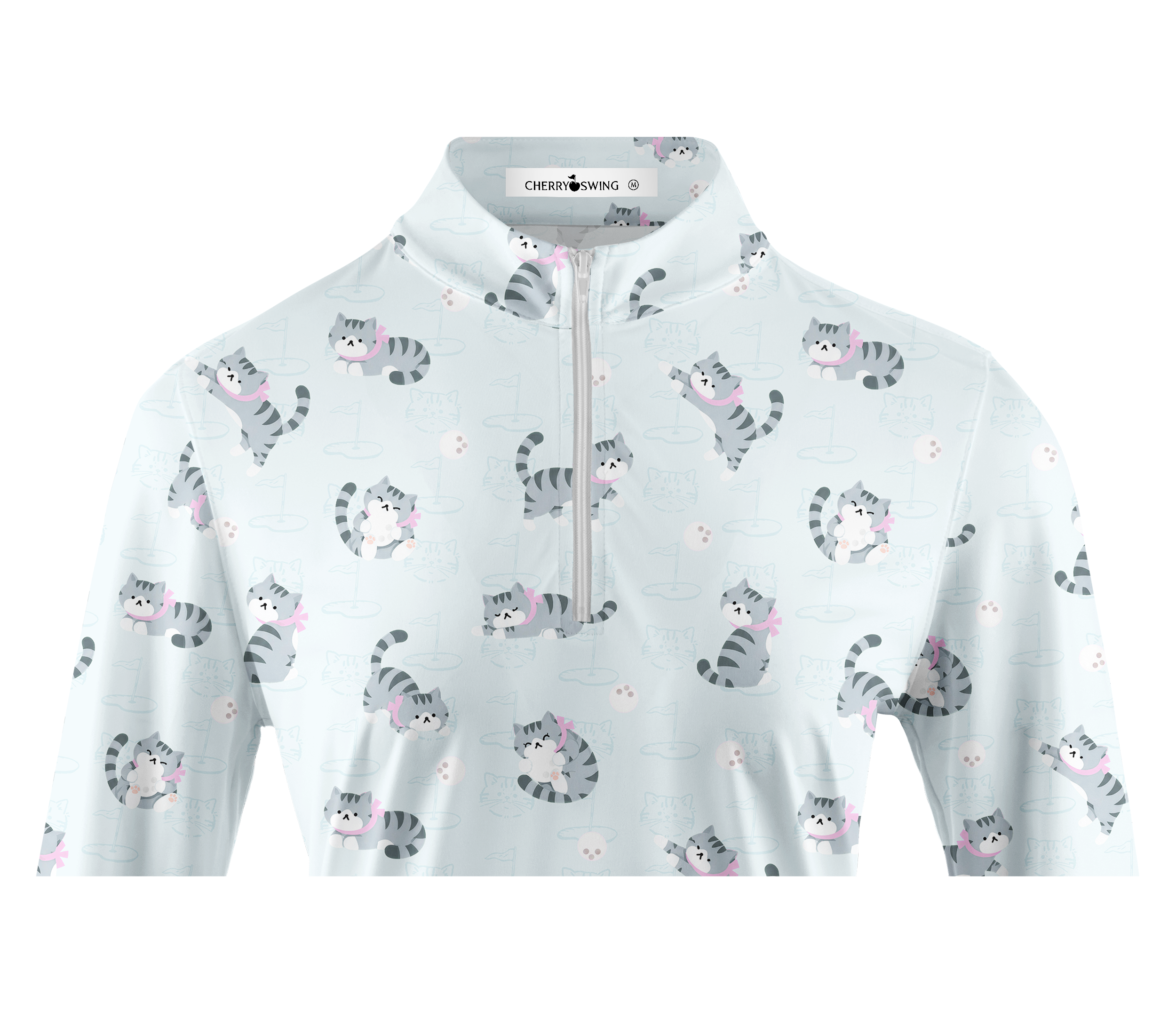 Cherryswing Women's Playful Cat Novelty Print Long Sleeve Golf Shirt