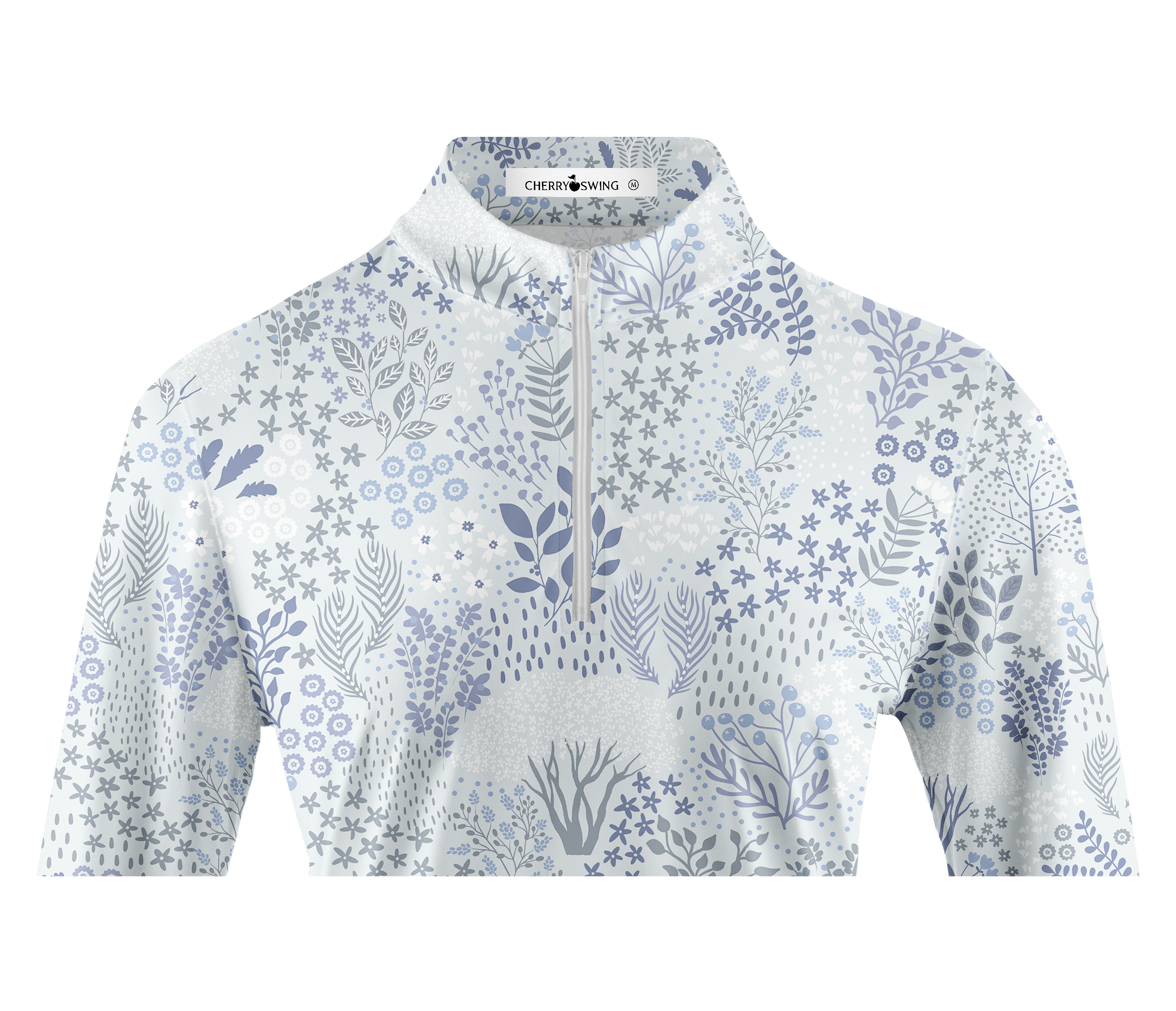 Cherryswing Women's Blue Botanical Print Long Sleeve Golf Shirt