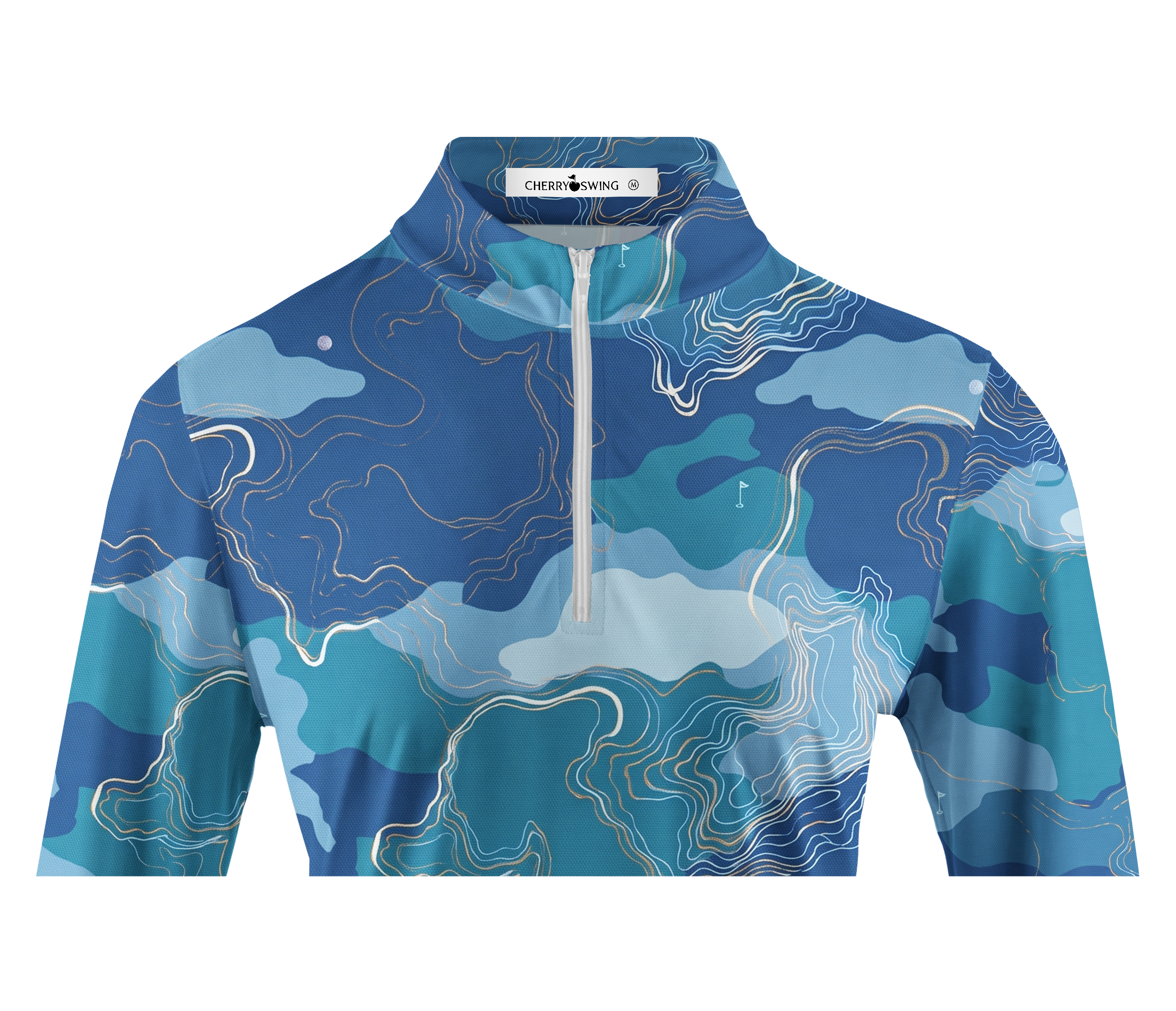 Cherryswing Women's Topographic Contour Print Long Sleeve Golf Shirt