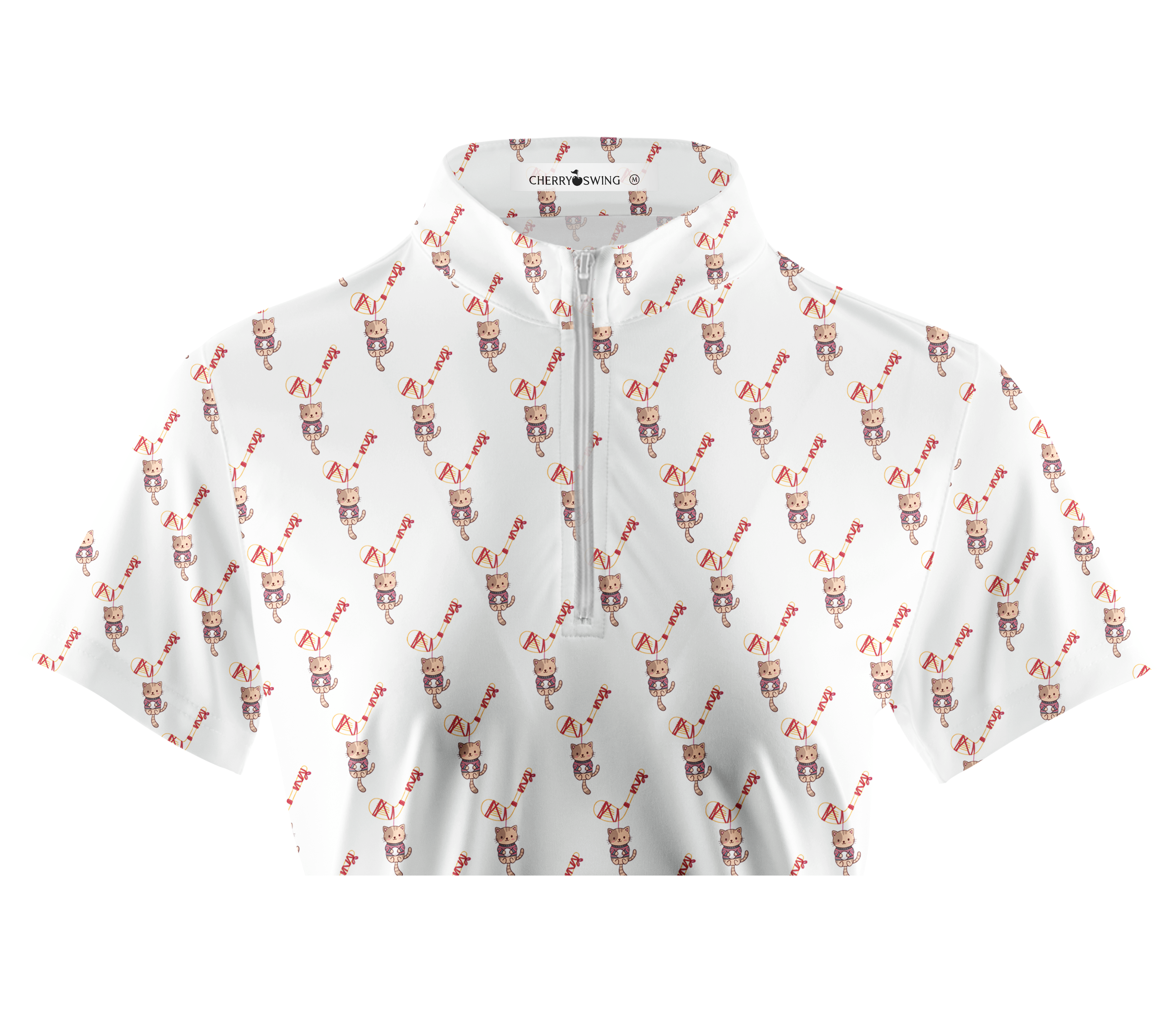 Cherryswing Women's Golf Cat Print Short Sleeve Golf Shirt
