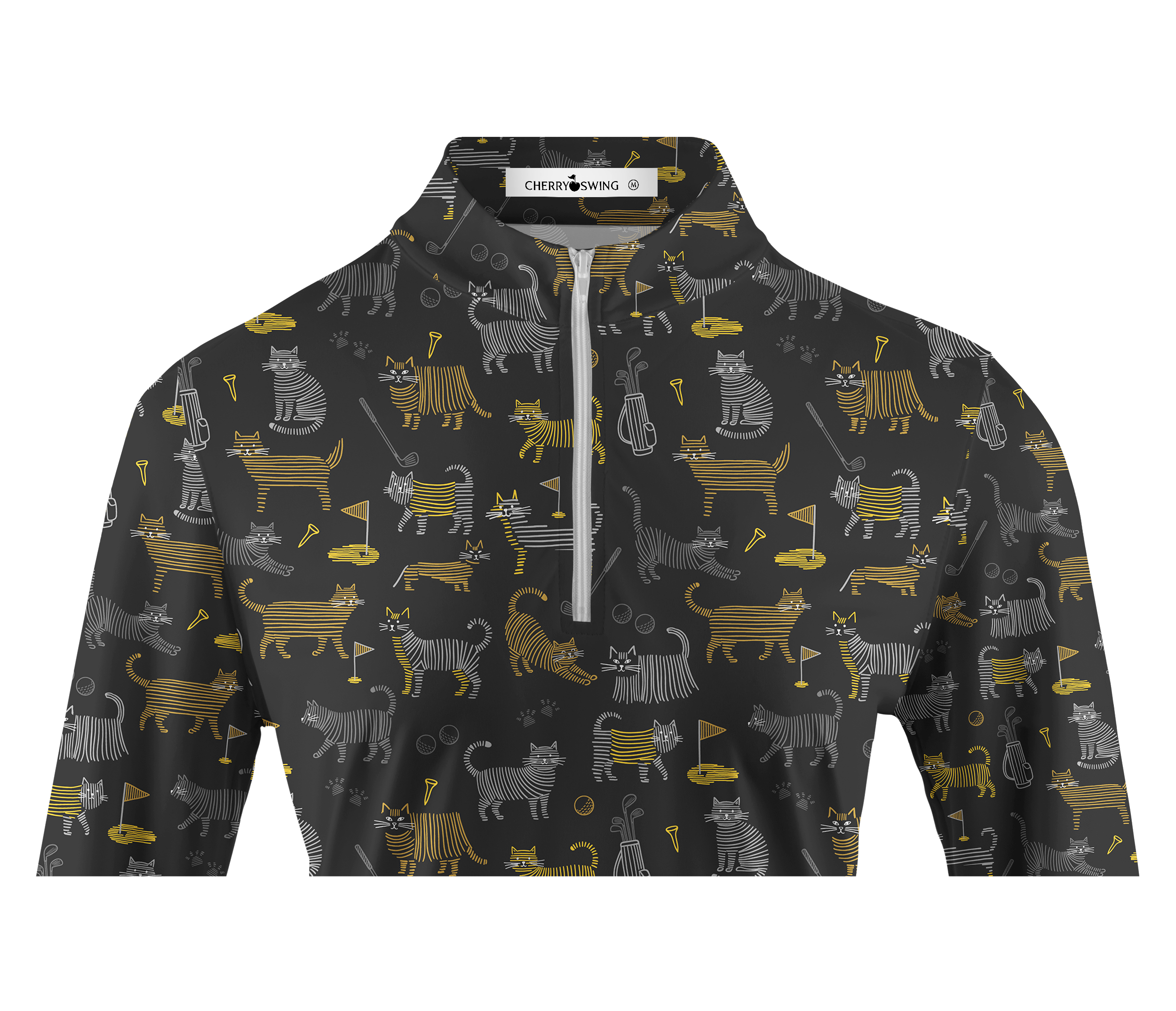 Cherryswing Women's Whimsical Golf Cat Line Art Long Sleeve Golf Shirt