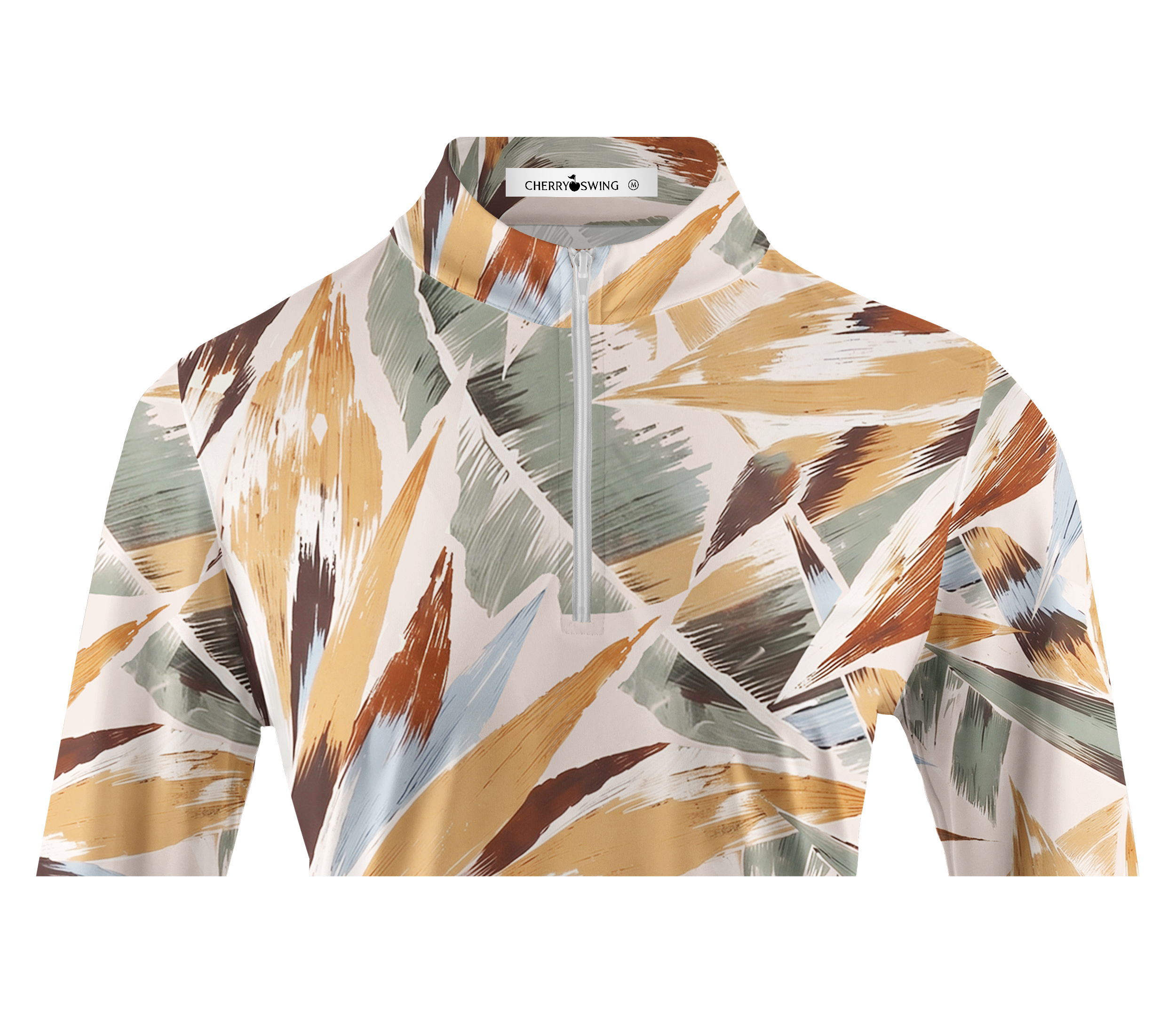 Cherryswing Women's Bold Brushstroke Tropical Leaf Long Sleeve Golf Shirt