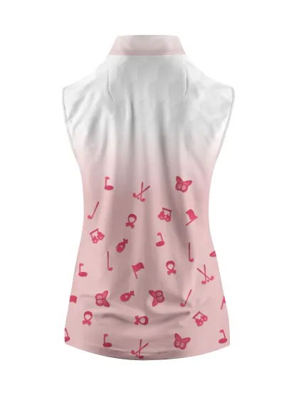Cherryswing Women's Sleeveless Pink Gradient Golf Polo Shirt