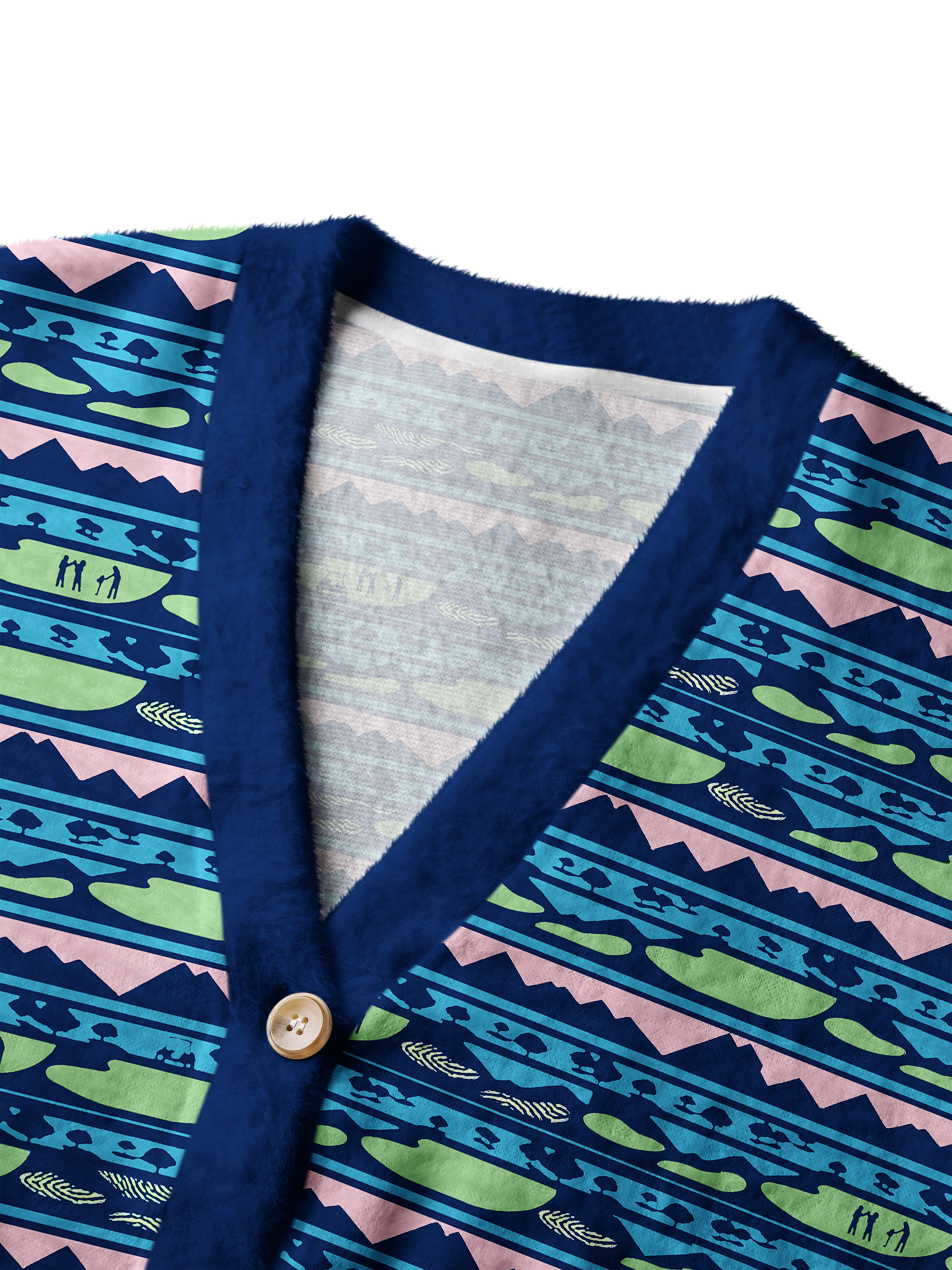 Cherryswing Women's Fairway Horizon Print Fuzzy Knit Golf Cardigan
