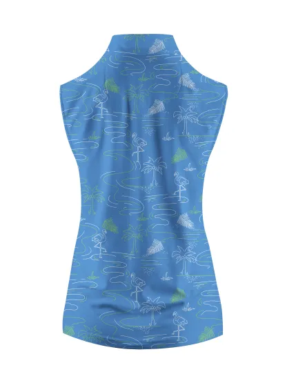 Cherryswing Women's Sleeveless Flamingos Playing Golf Polo Shirt
