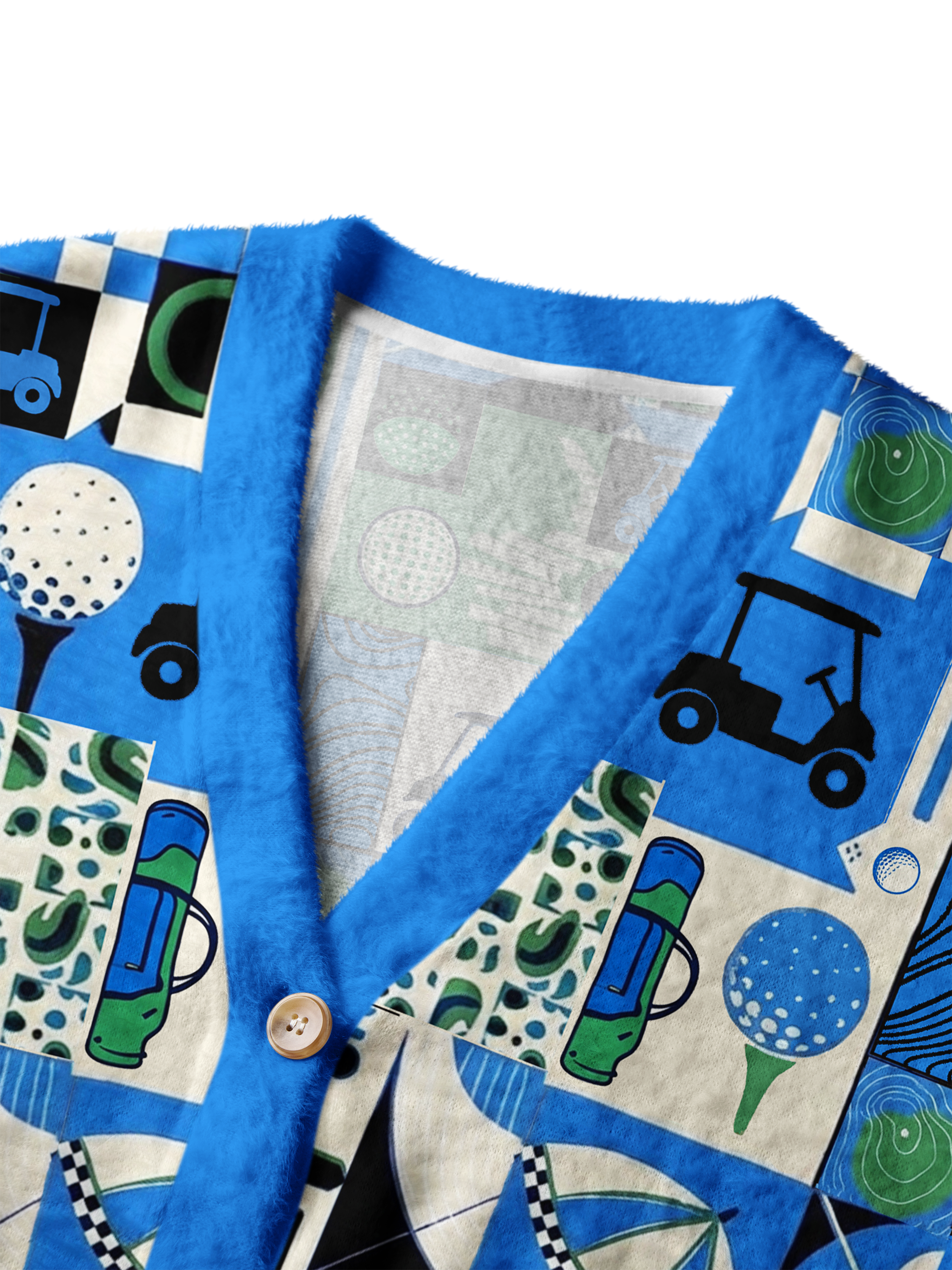 Cherryswing Women's Golf Collage Patchwork Fuzzy Knit Golf Cardigan