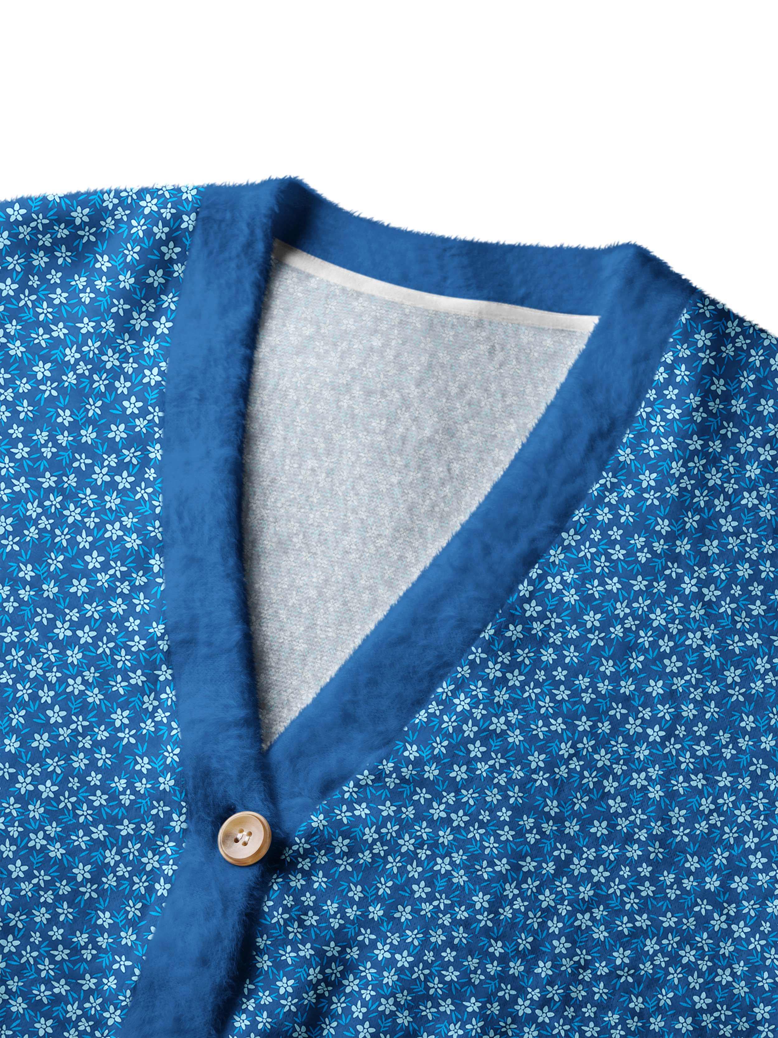 Cherryswing Women's Small Floral Print Golf Fuzzy Knit Golf Cardigan