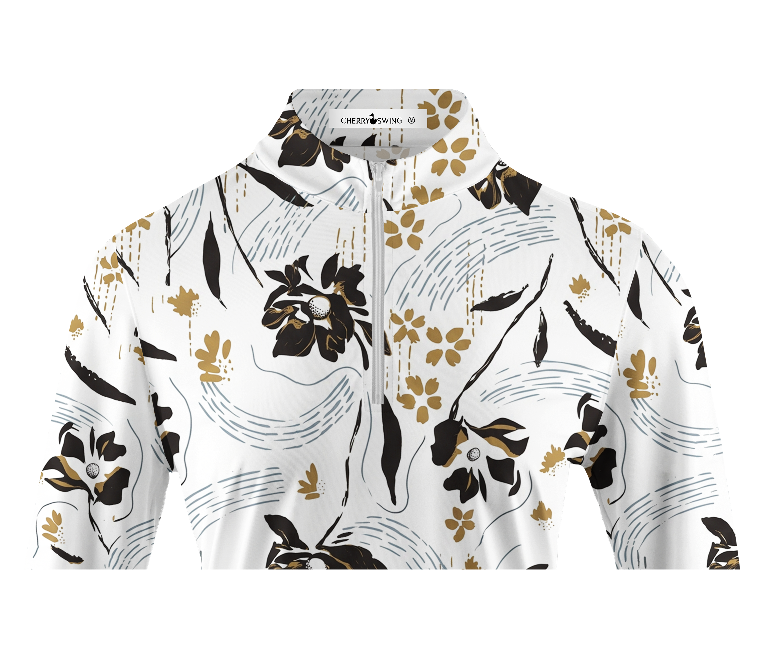 Cherryswing Women's Abstract Floral Wave Pattern Long Sleeve Golf Shirt