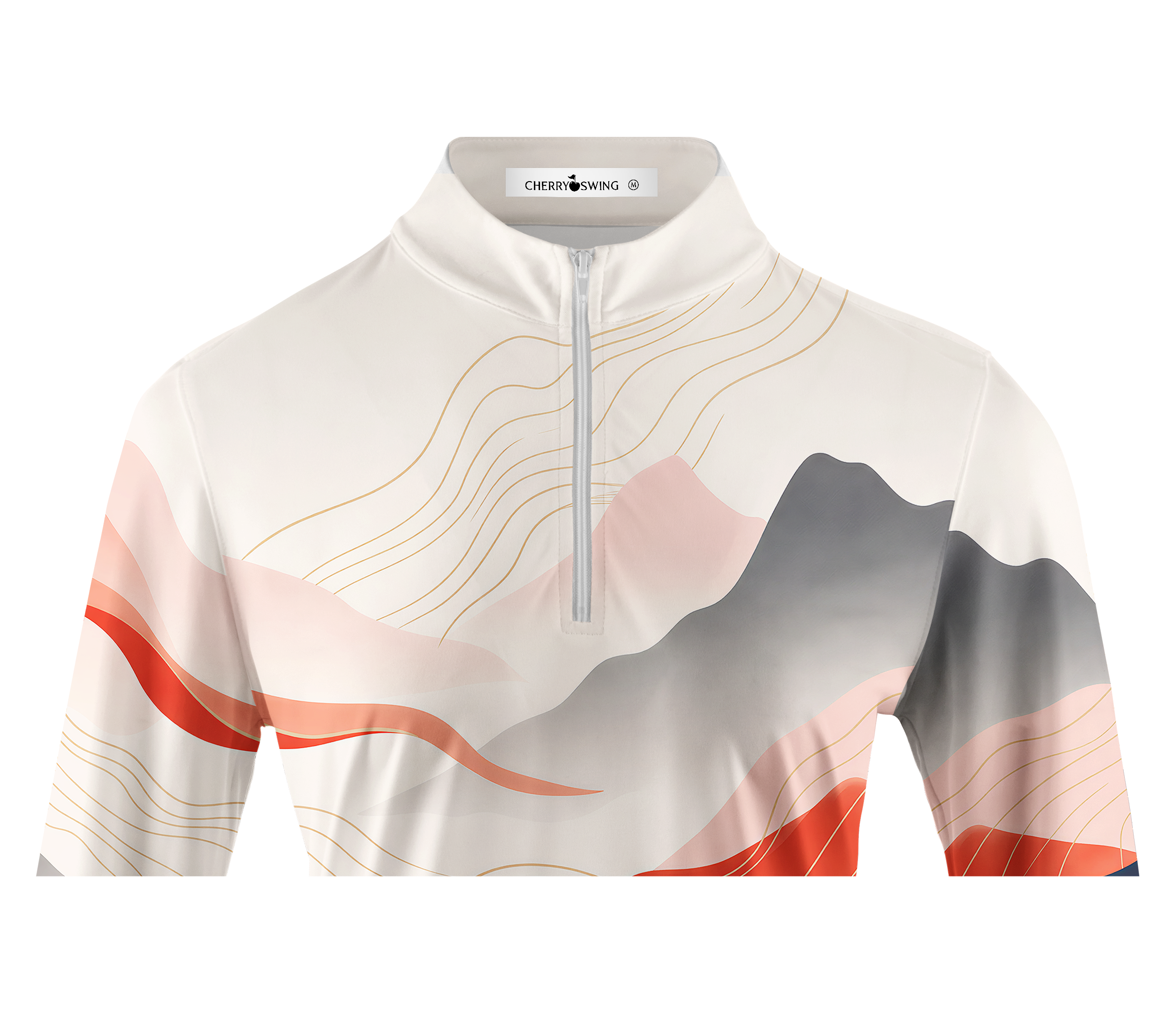 Cherryswing Women's Abstract Landscape Wave Long Sleeve Golf Shirt