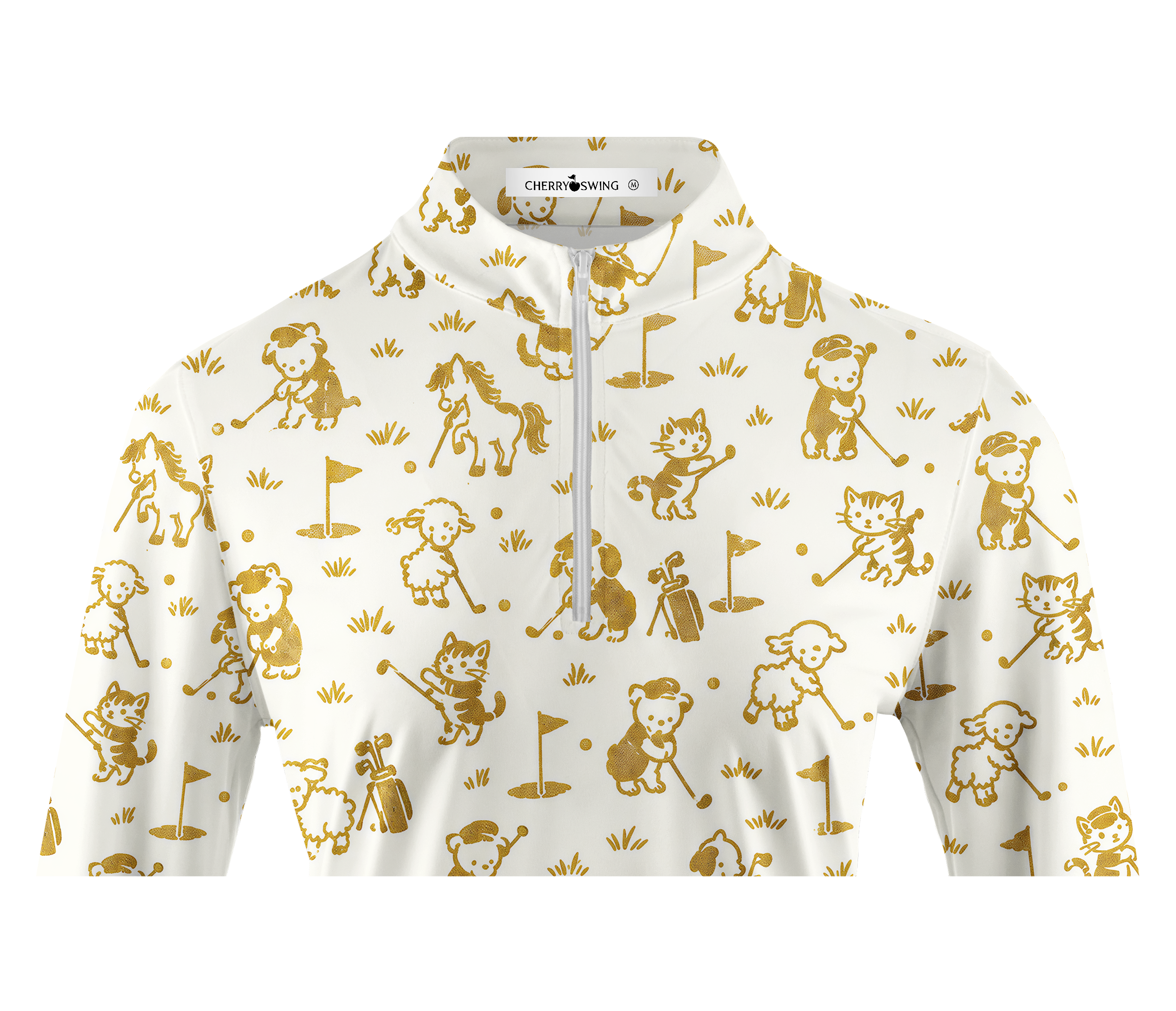 Cherryswing Women's Cute Animal Golfer Toile Print Long Sleeve Golf Shirt