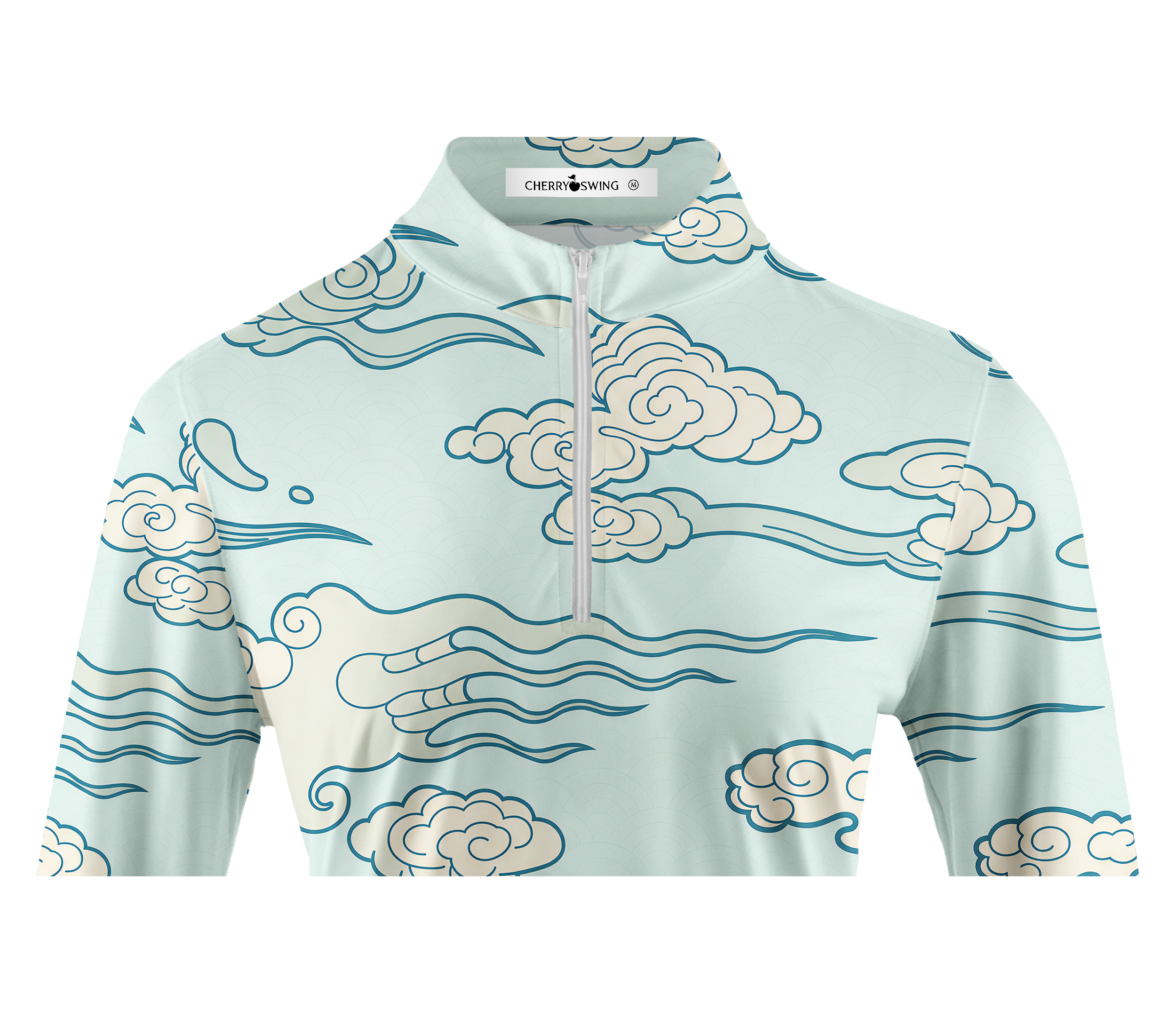 Cherryswing Women's Oriental Cloud and Wave Print Long Sleeve Golf Shirt