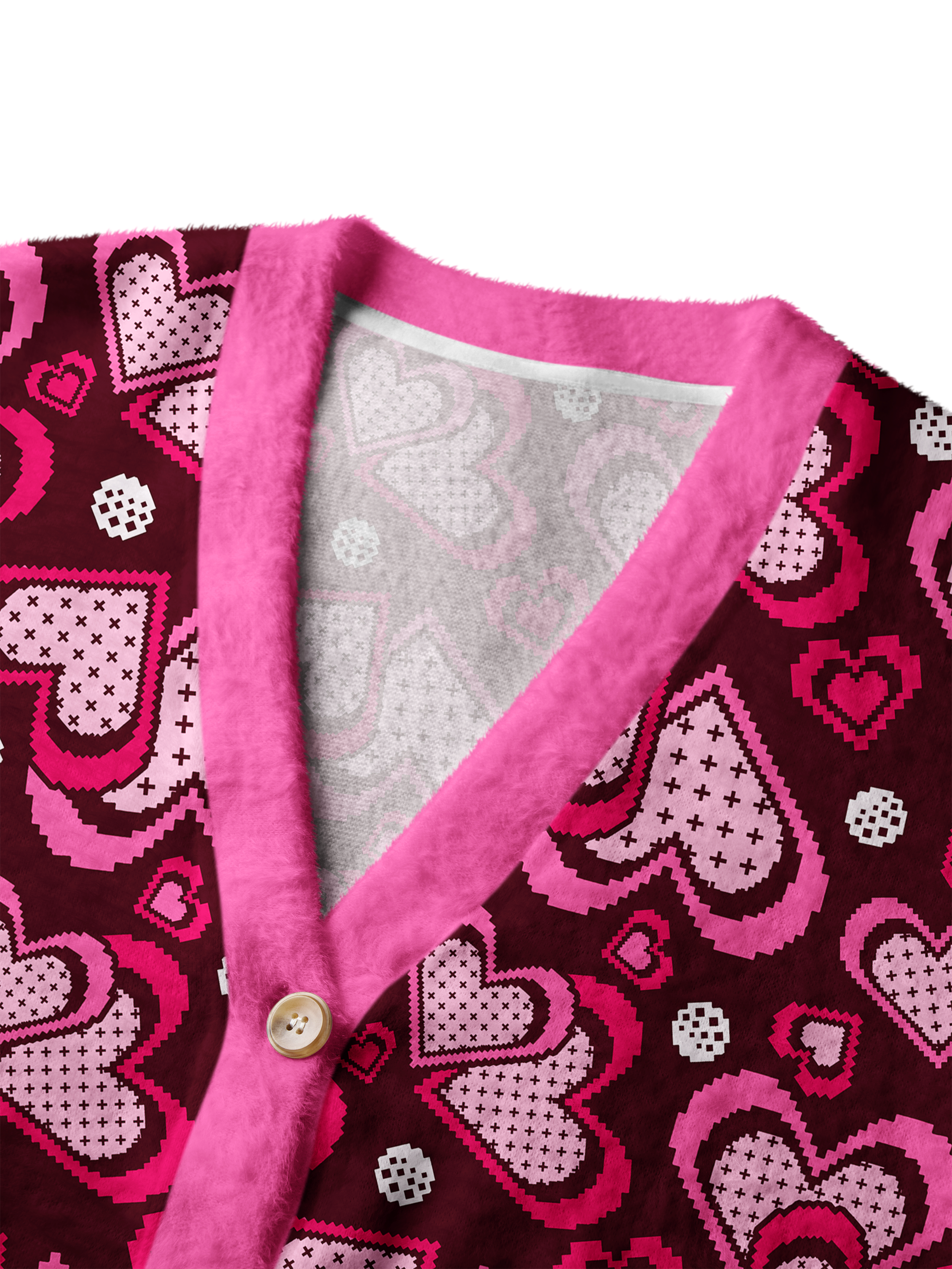 Cherryswing Women's Retro Pixel Heart Fuzzy Knit Golf Cardigan