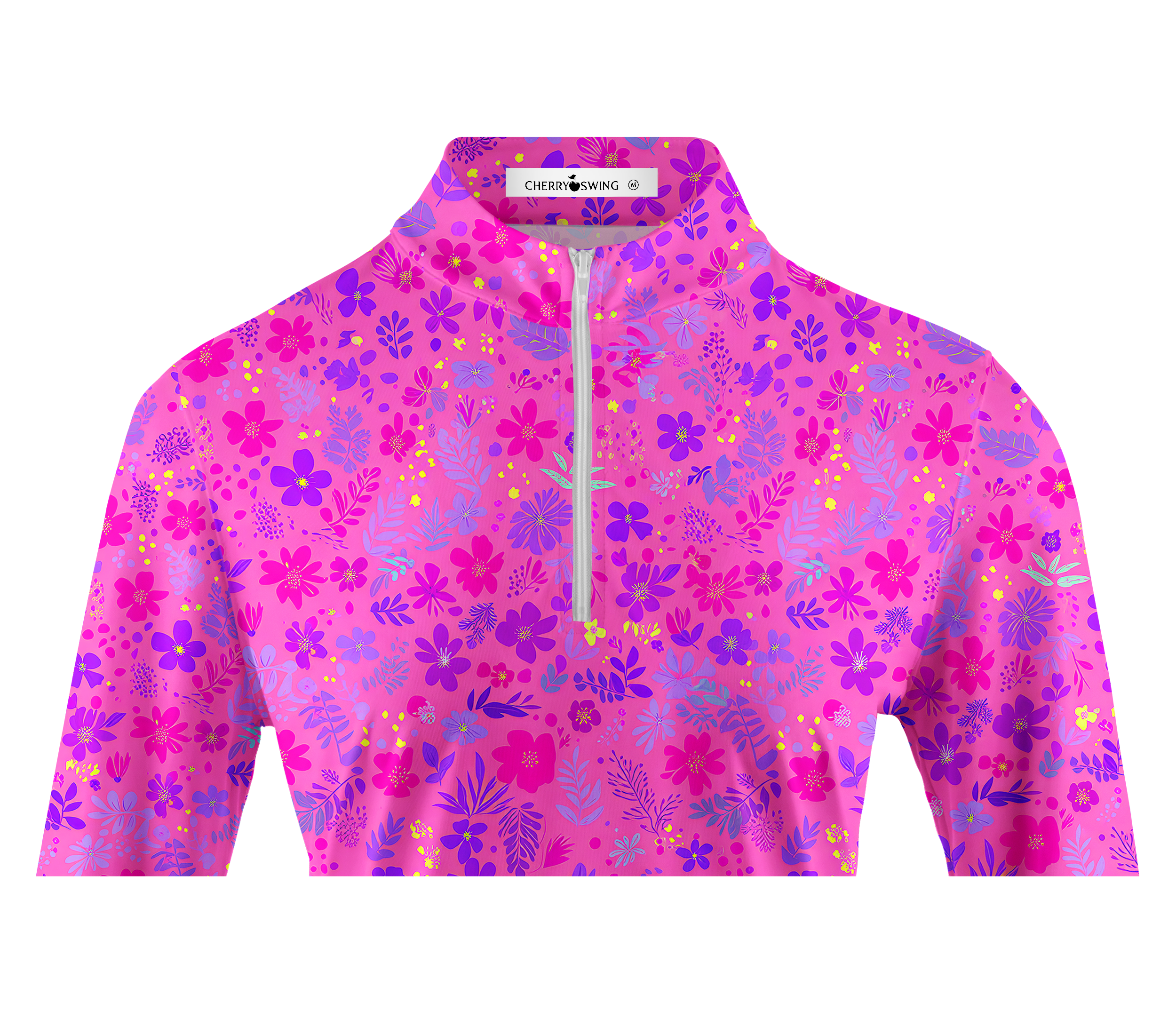 Cherryswing Women's Neon Wildflower Print Long Sleeve Golf Shirt