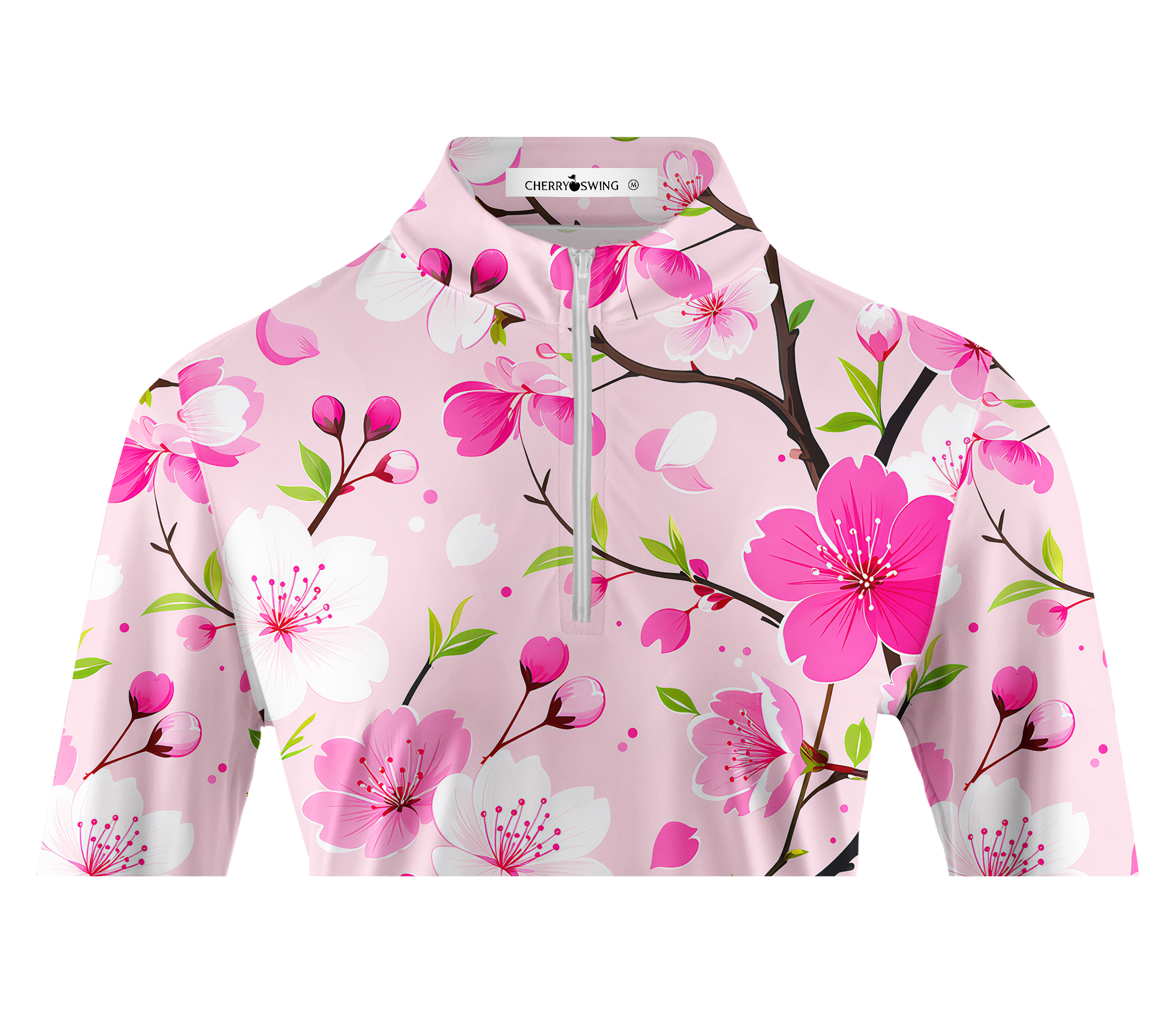 Cherryswing Women's Cherry Blossom Branch Print Long Sleeve Golf Shirt