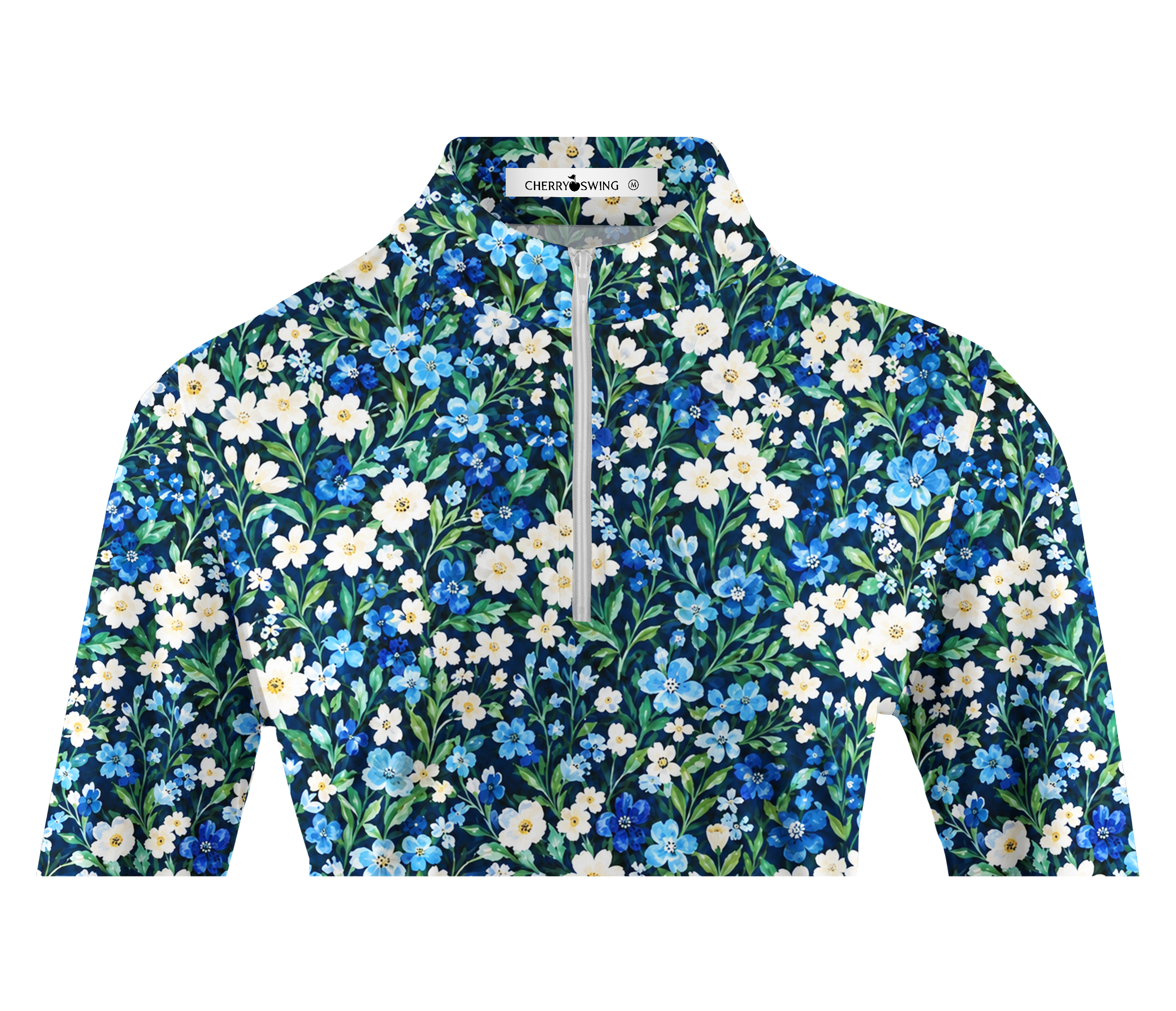 Cherryswing Women's Midnight Garden Floral Print Long Sleeve Golf Shirt