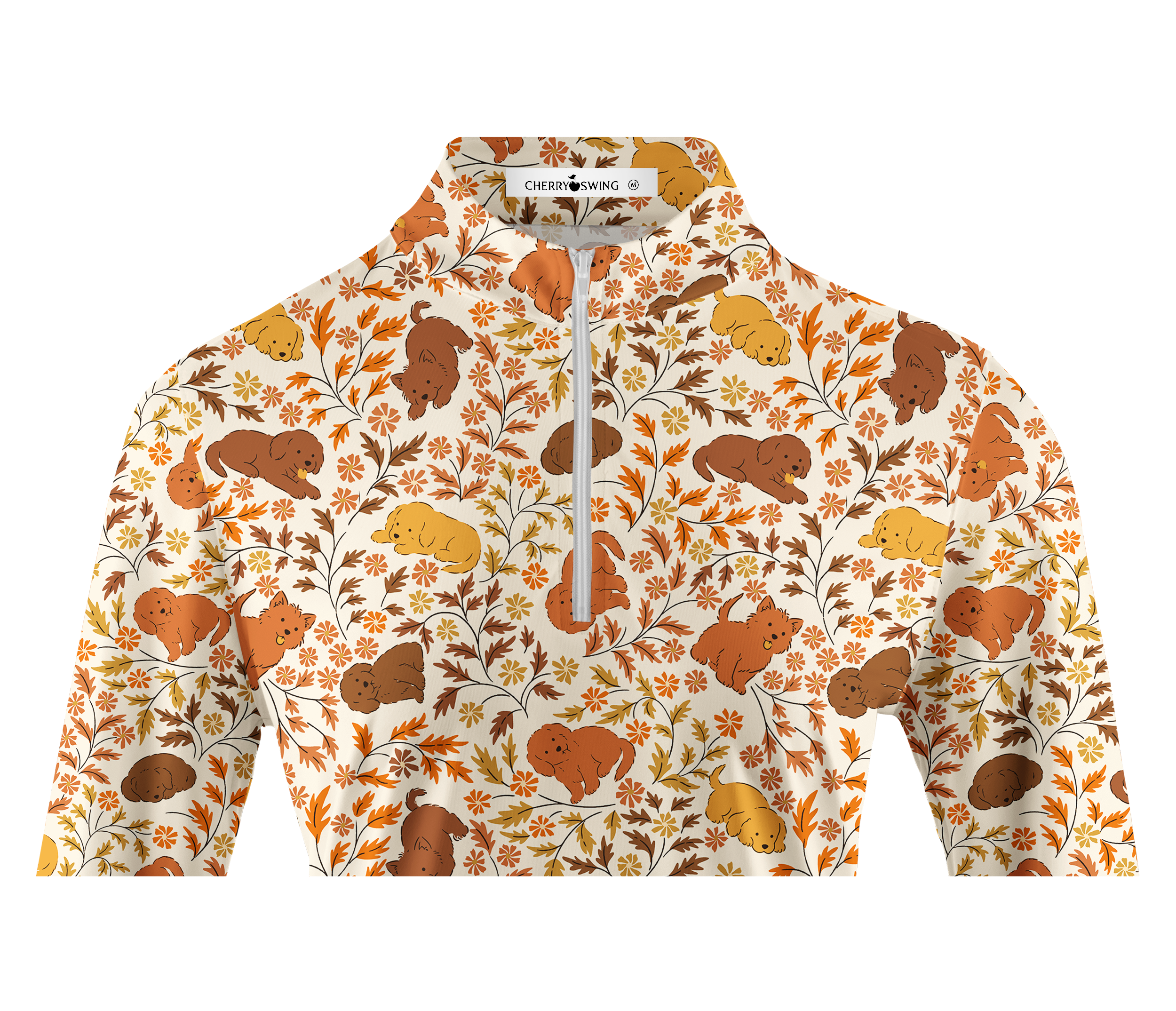 Cherryswing Women's Puppy and Leaf Print Long Sleeve Golf Shirt