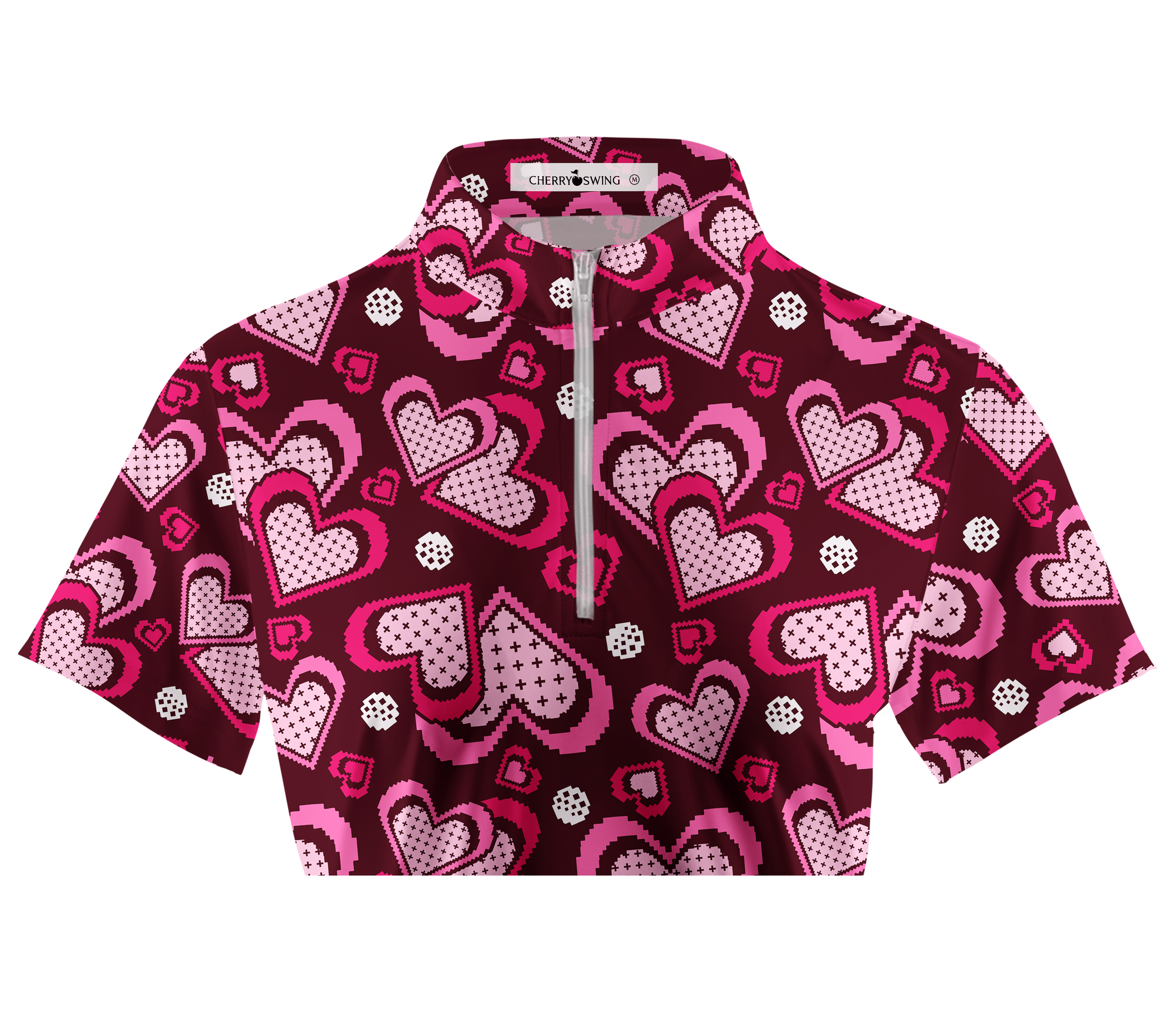 Cherryswing Women's Retro Pixel Heart Short Sleeve Golf Shirt
