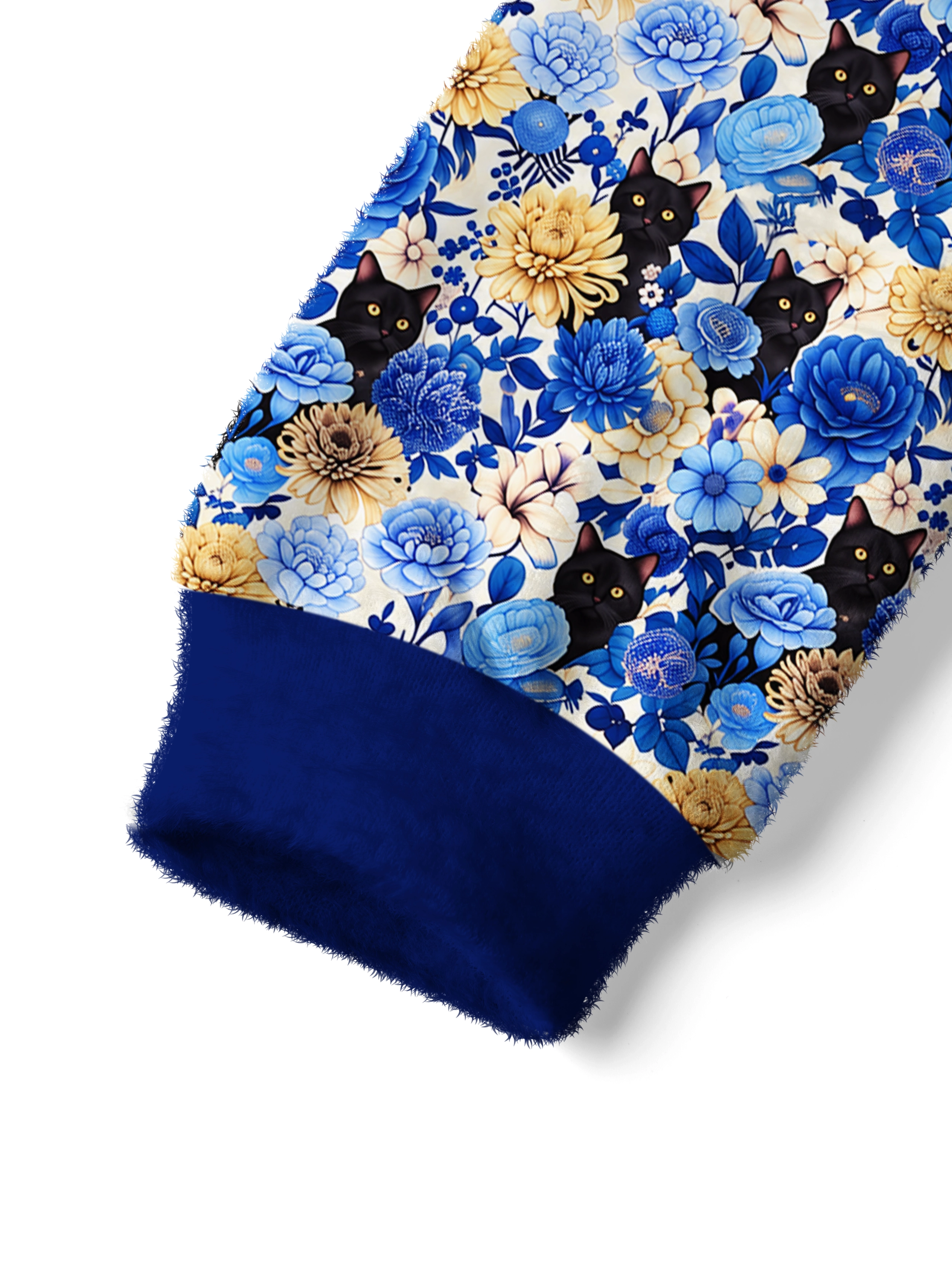 Cherryswing Women's Midnight Floral & Cat Fuzzy Knit Crew Neck Sweater