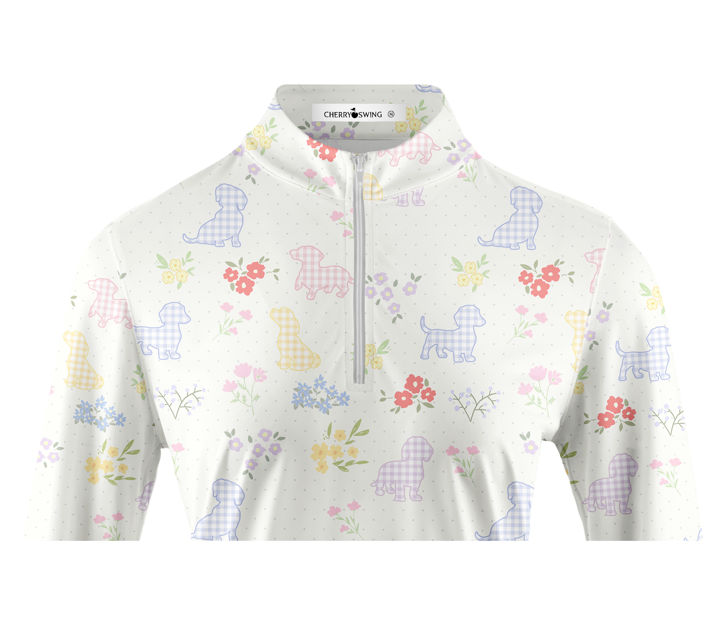 Cherryswing Women's Plaid Puppy and Floral Ditsy Long Sleeve Golf Shirt
