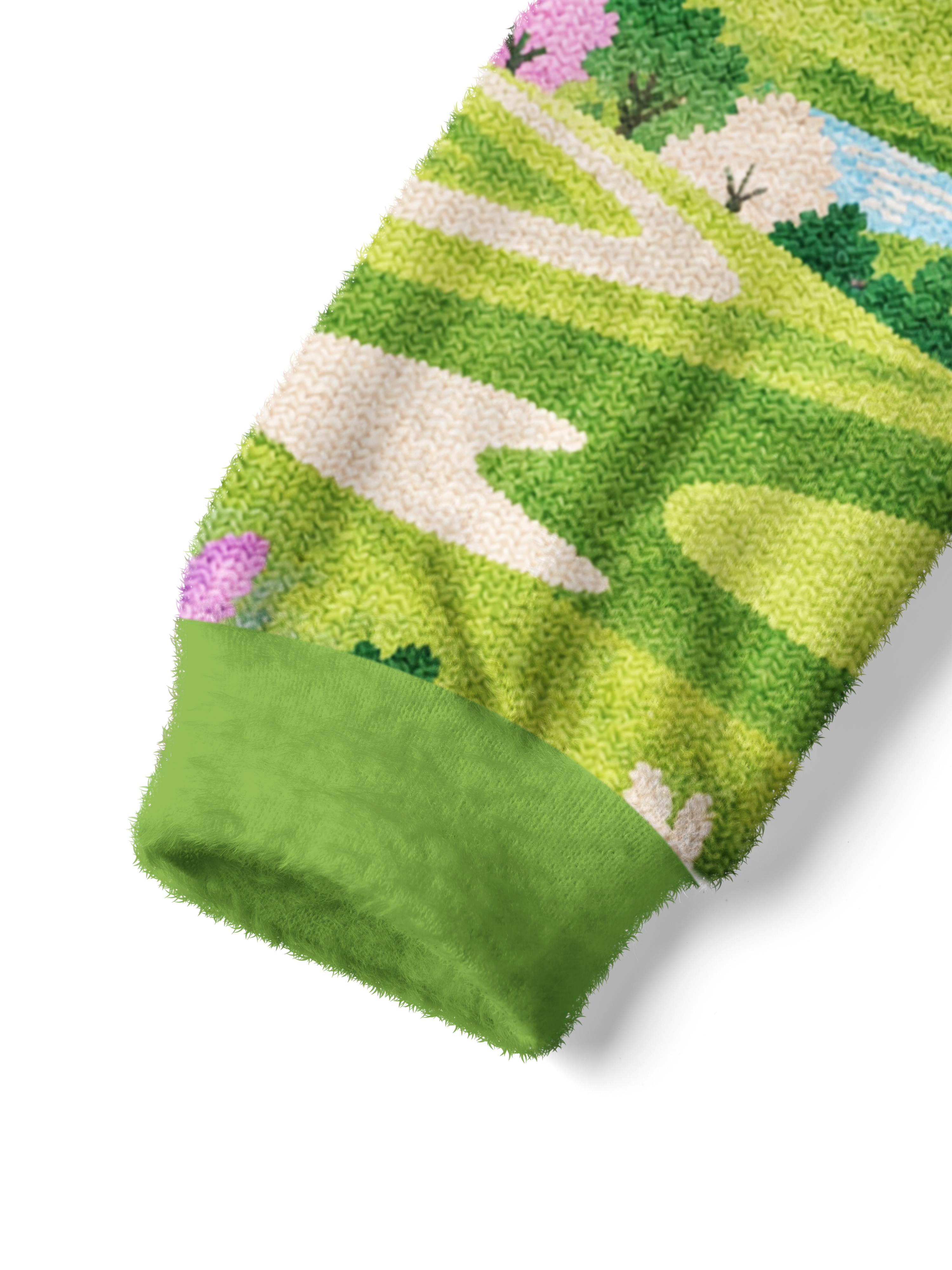 Cherryswing Women's Pastoral Landscape Fuzzy Knit Golf Sweater