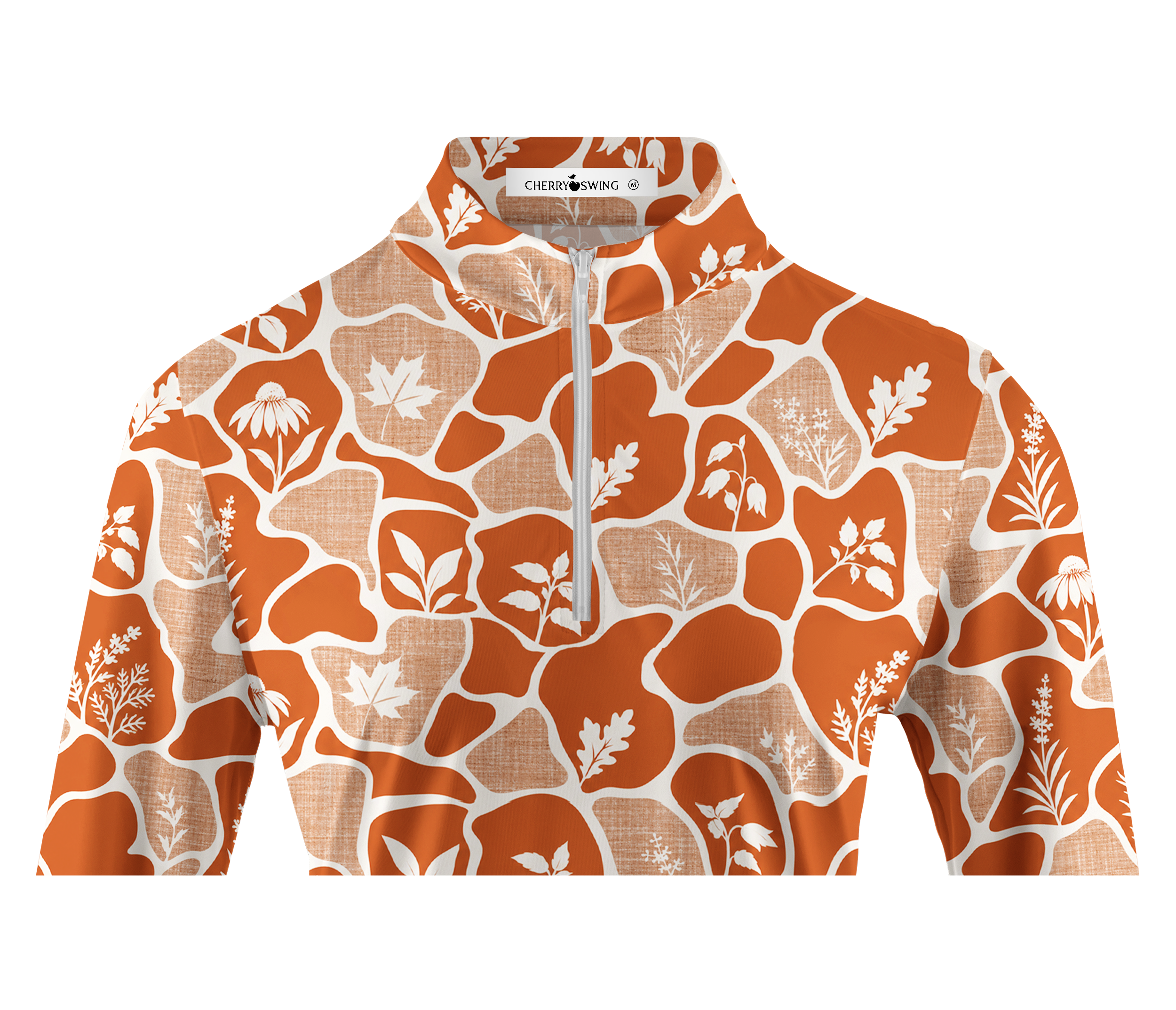 Cherryswing Women's Botanical Silhouette Pattern Long Sleeve Golf Shirt