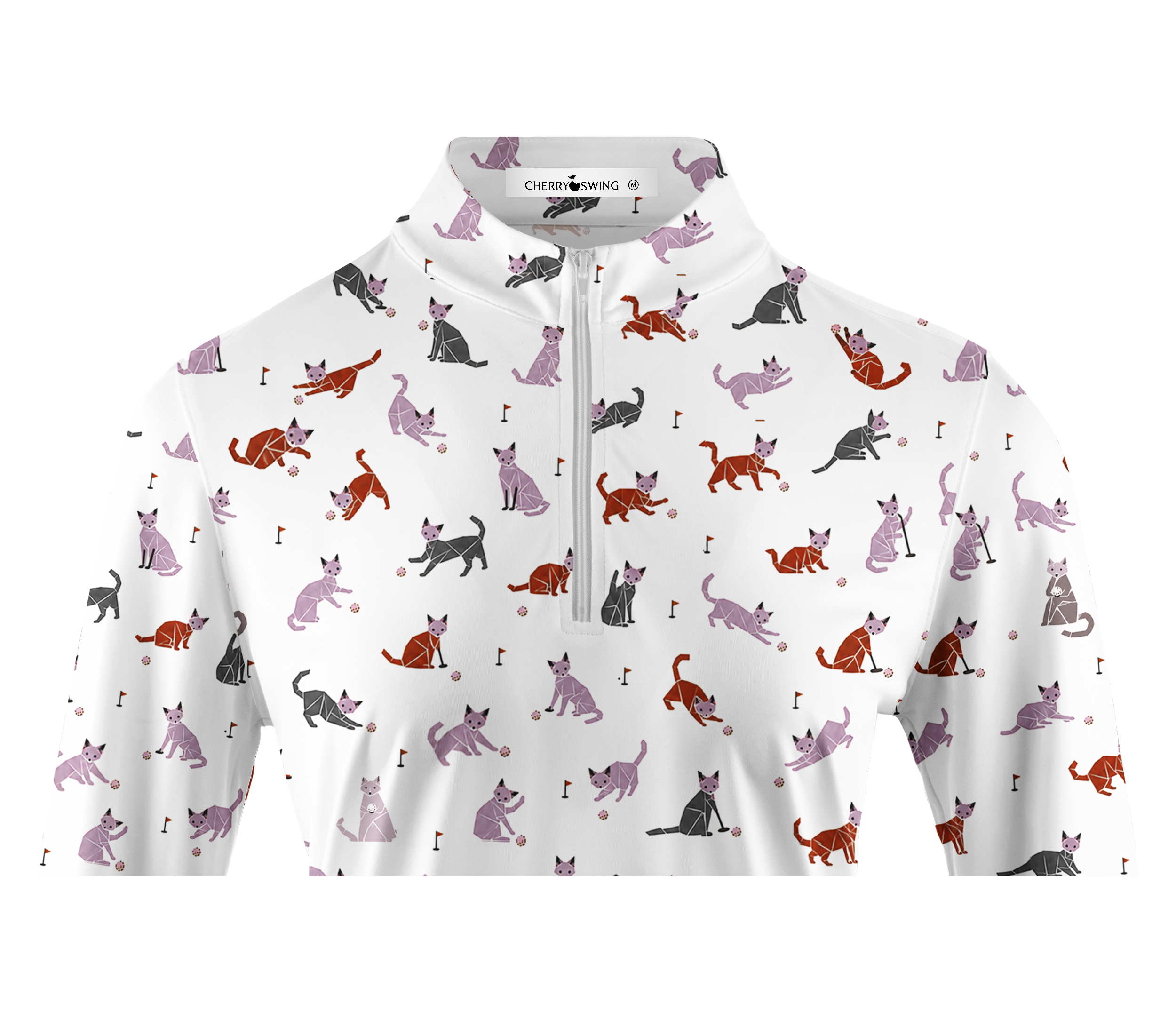 Cherryswing Women's Playful Cat Pattern Long Sleeve Golf Shirt