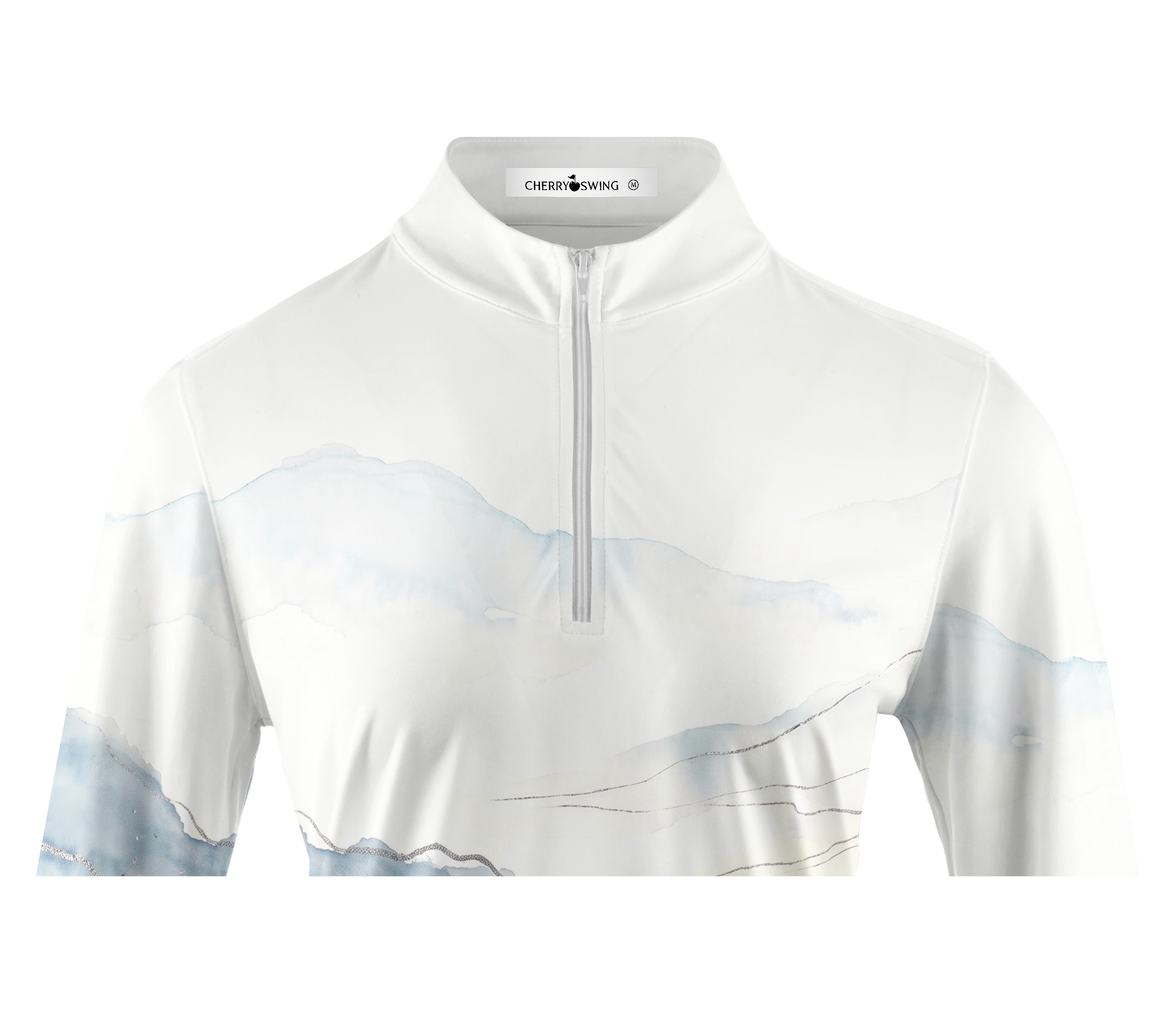 Cherryswing Women's Ink Wash Landscape Pattern Long Sleeve Golf Shirt