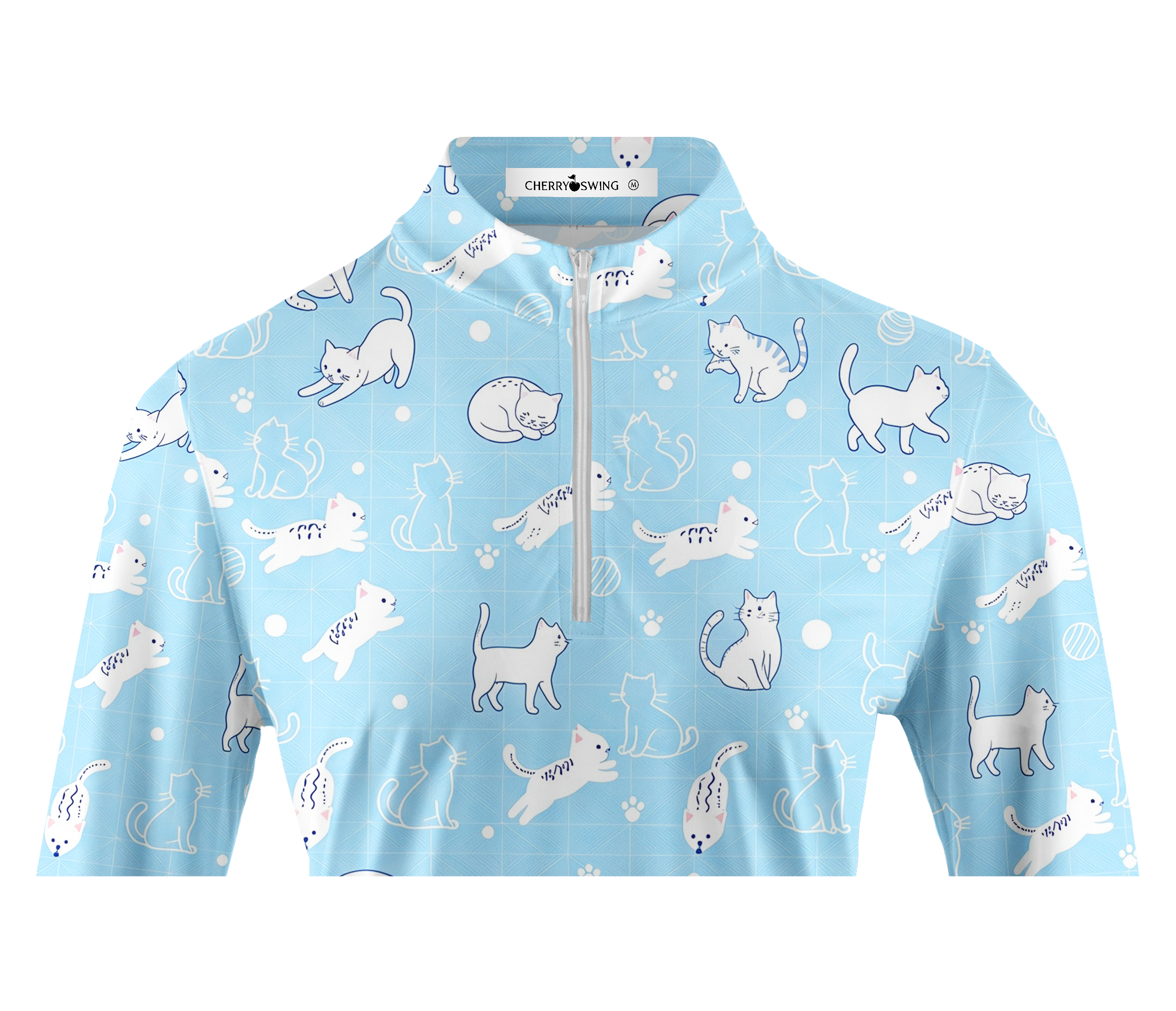 Cherryswing Women's Cute Cat Pattern Long Sleeve Golf Shirt