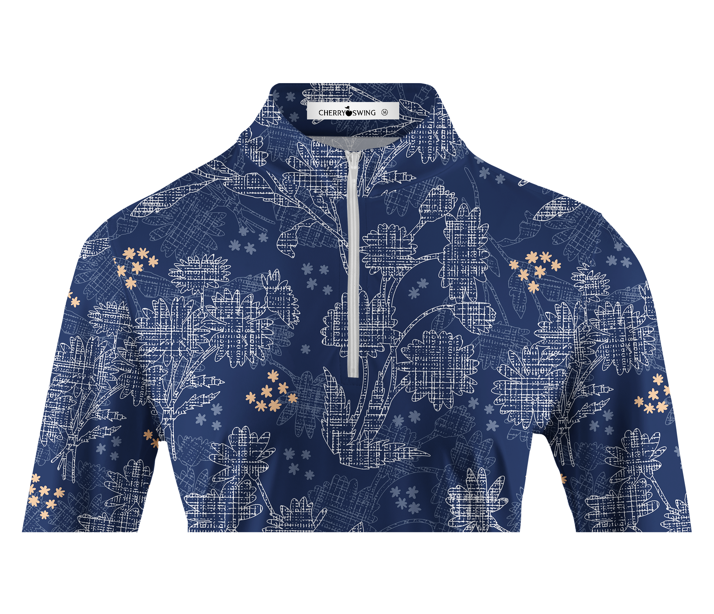 Cherryswing Women's Line Art Floral and Star Pattern Long Sleeve Golf Shirt