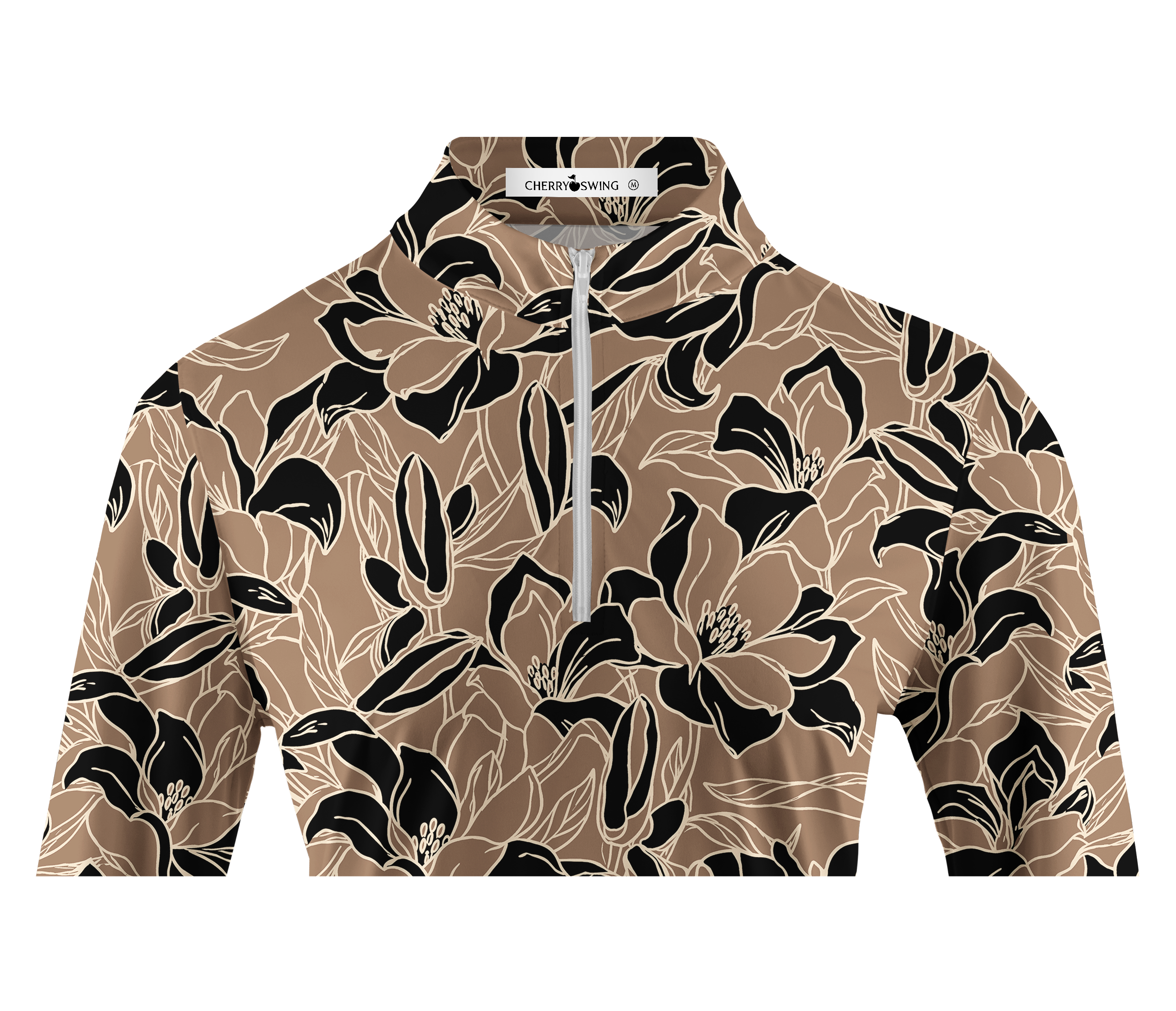 Cherryswing Women's Vintage Silhouette Floral Pattern Long Sleeve Golf Shirt