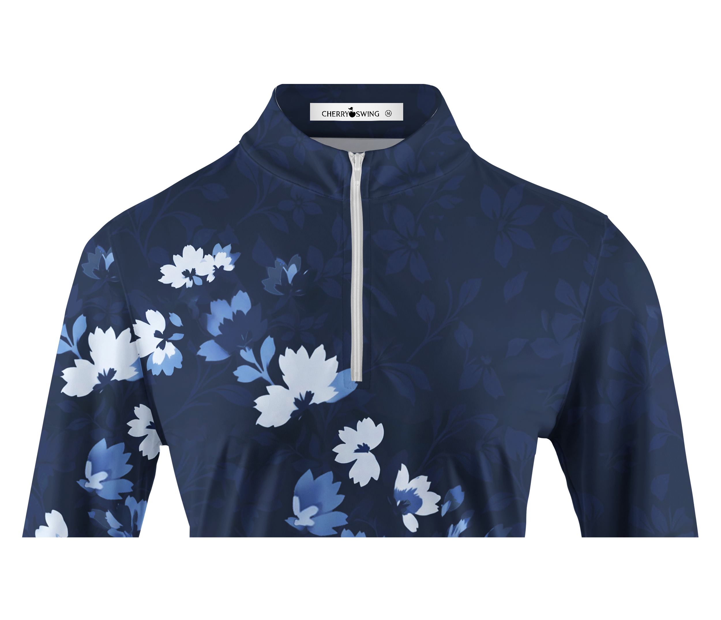 Cherryswing Women's Gradient Blue Floral Pattern Long Sleeve Golf Shirt