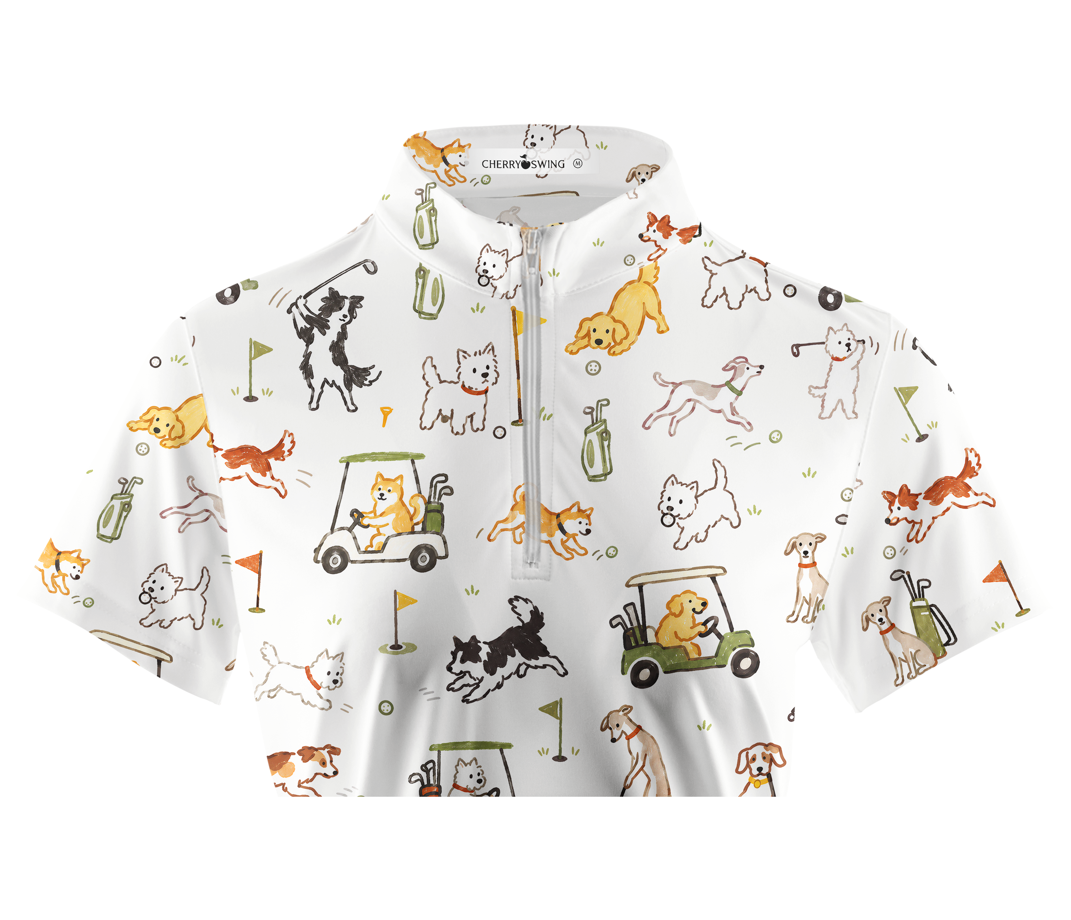 Cherryswing Women's Cute Golf Pup Novelty Print Short Sleeve Golf Shirt