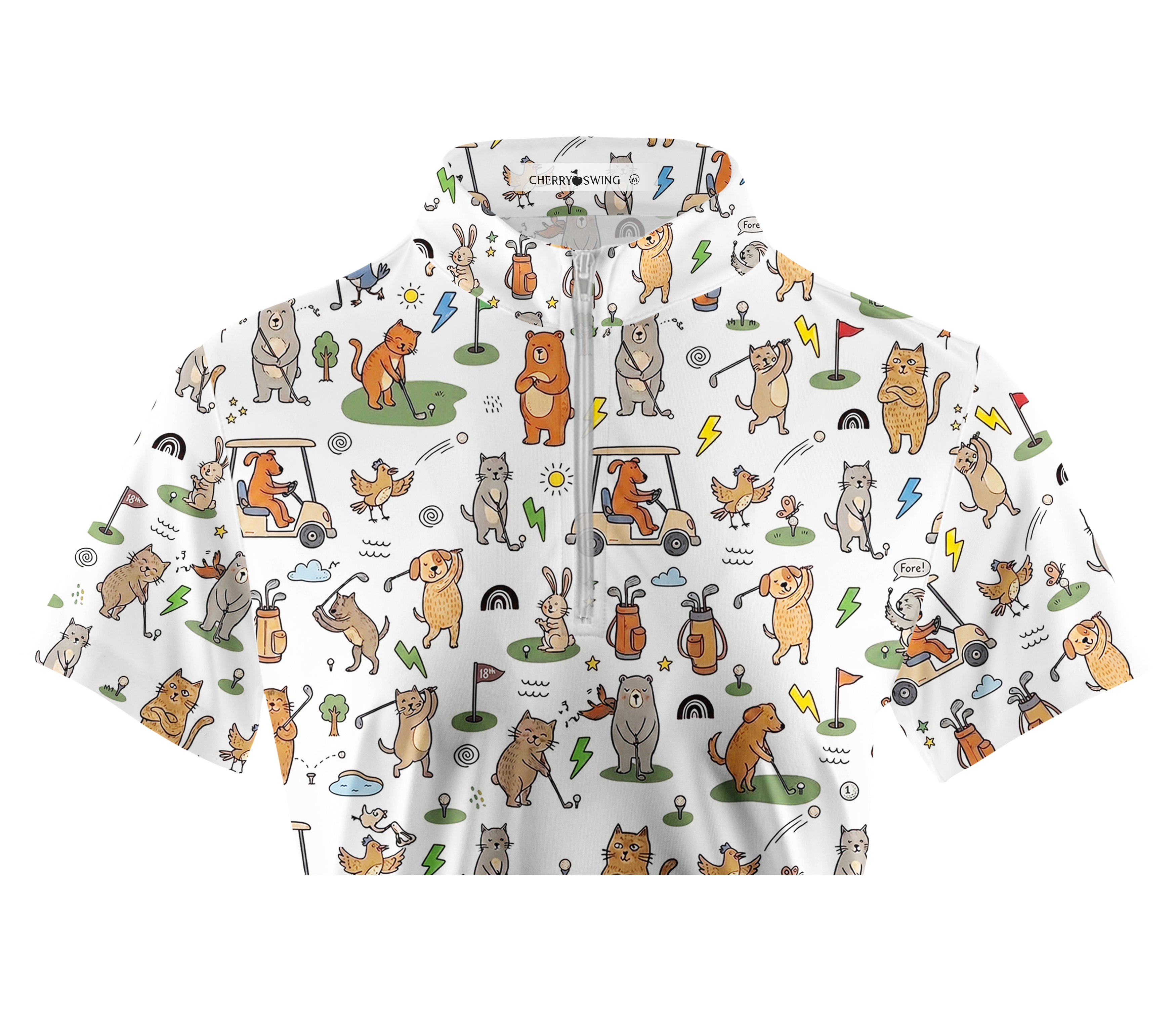 Cherryswing Women's Playful Animal Golfers Short Sleeve Golf Shirt