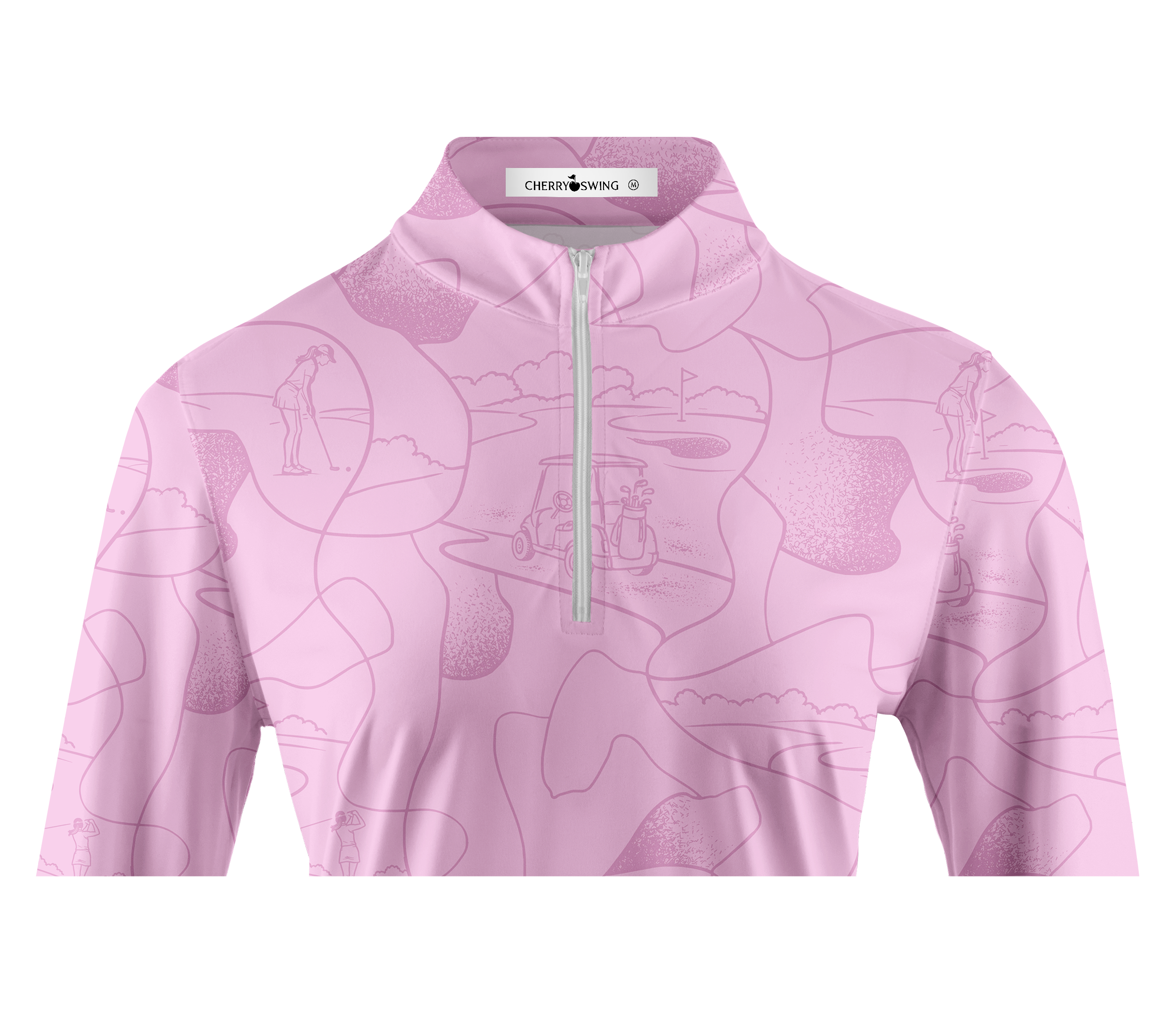 Cherryswing Women's Course Line Art Pattern Long Sleeve Golf Shirt