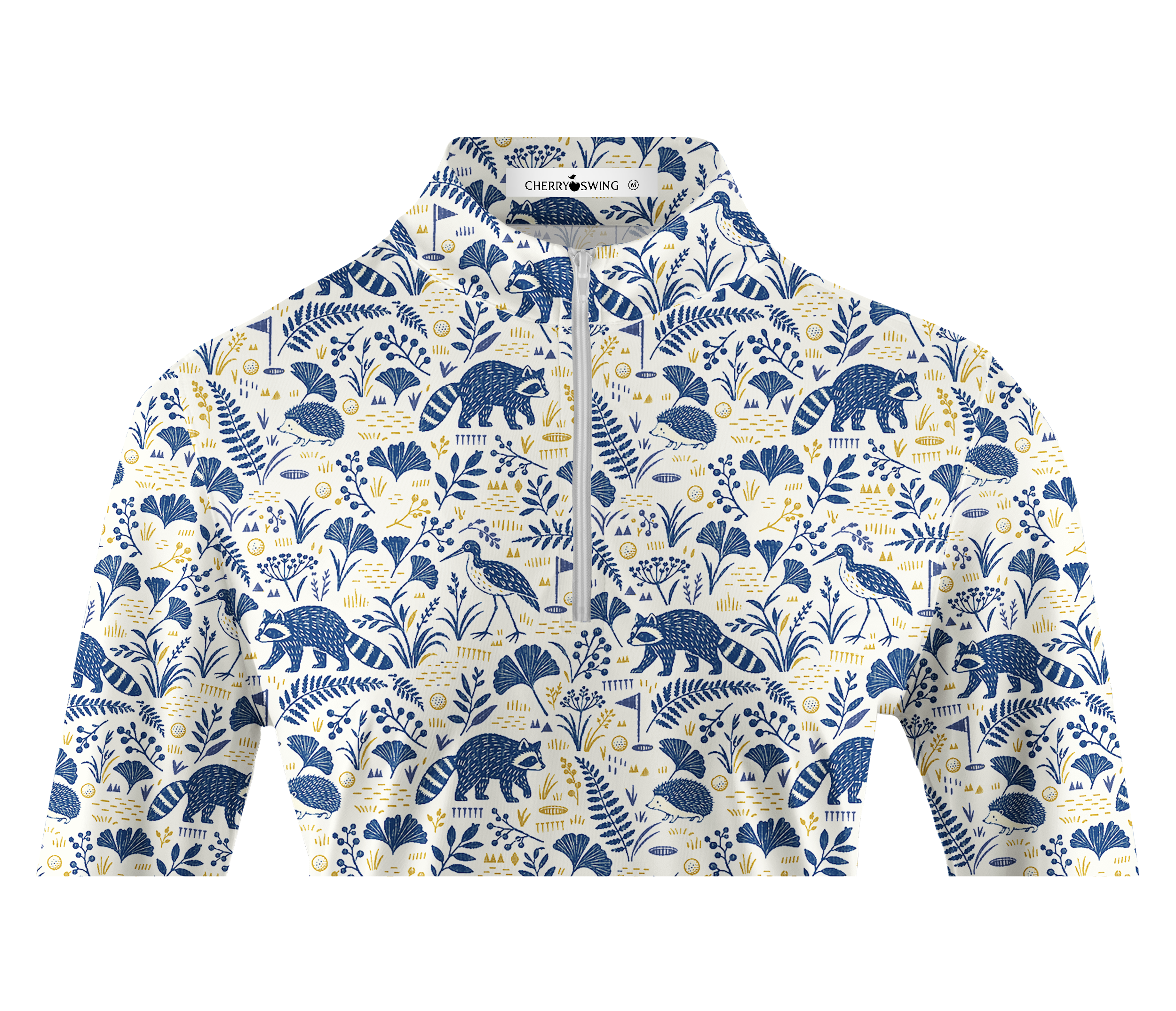 Cherryswing Women's Forest Animals and Botanical Pattern Long Sleeve Golf Shirt
