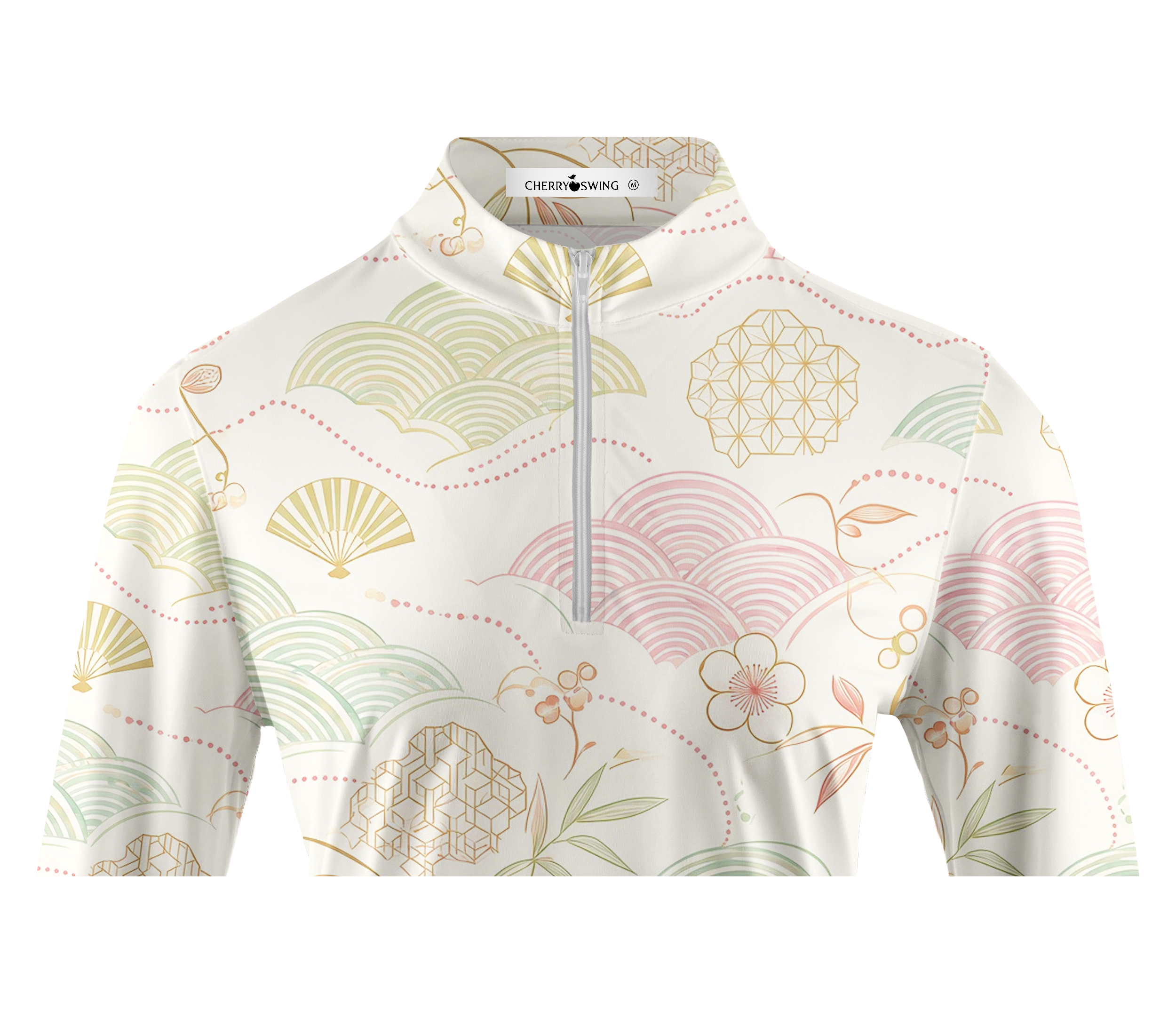 Cherryswing Women's Oriental Geometric Fan Long Sleeve Golf Shirt