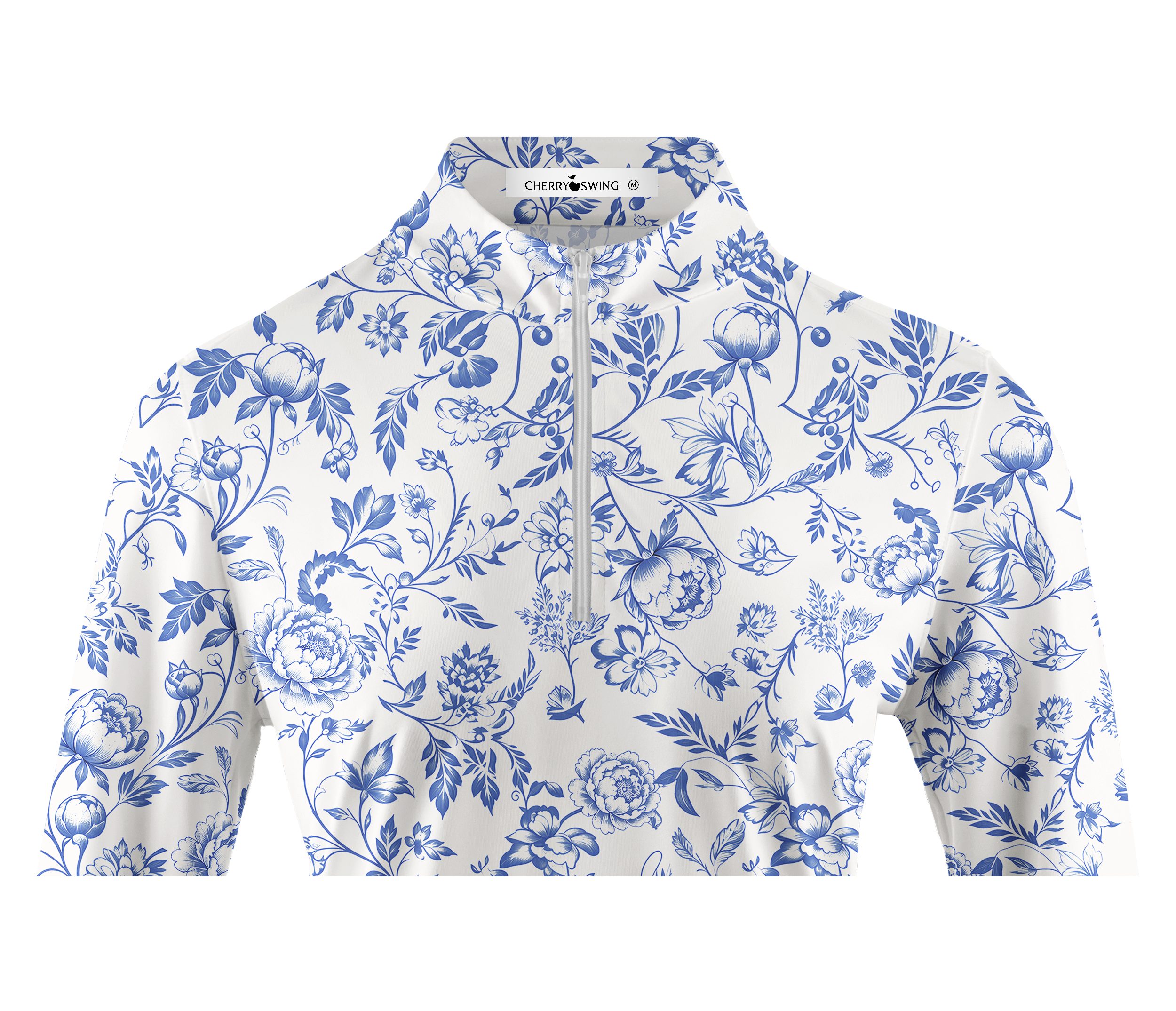 Cherryswing Women's Porcelain Peony Pattern Long Sleeve Golf Shirt