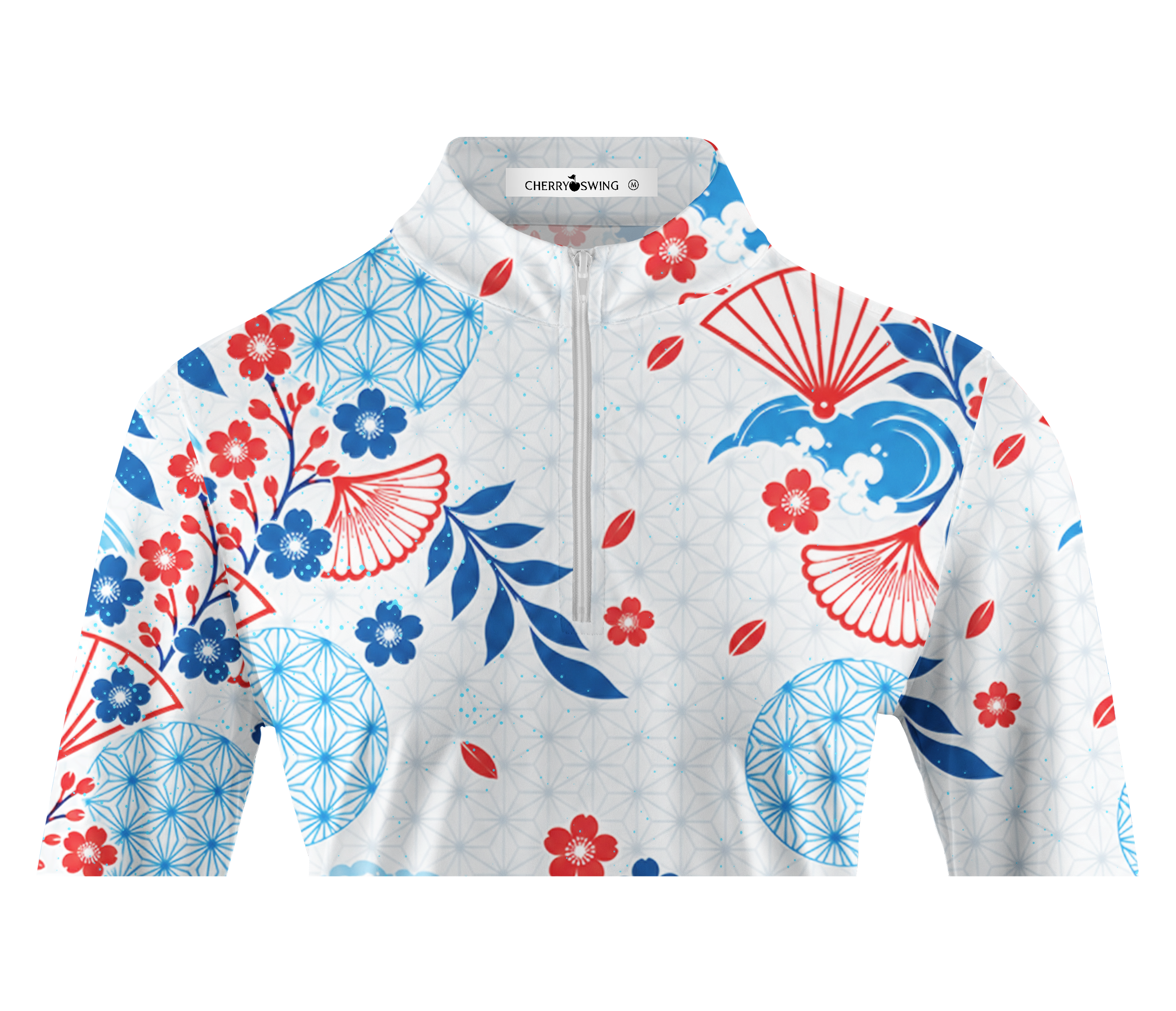 Cherryswing Women's Japanese Wave Sakura Pattern Long Sleeve Golf Shirt