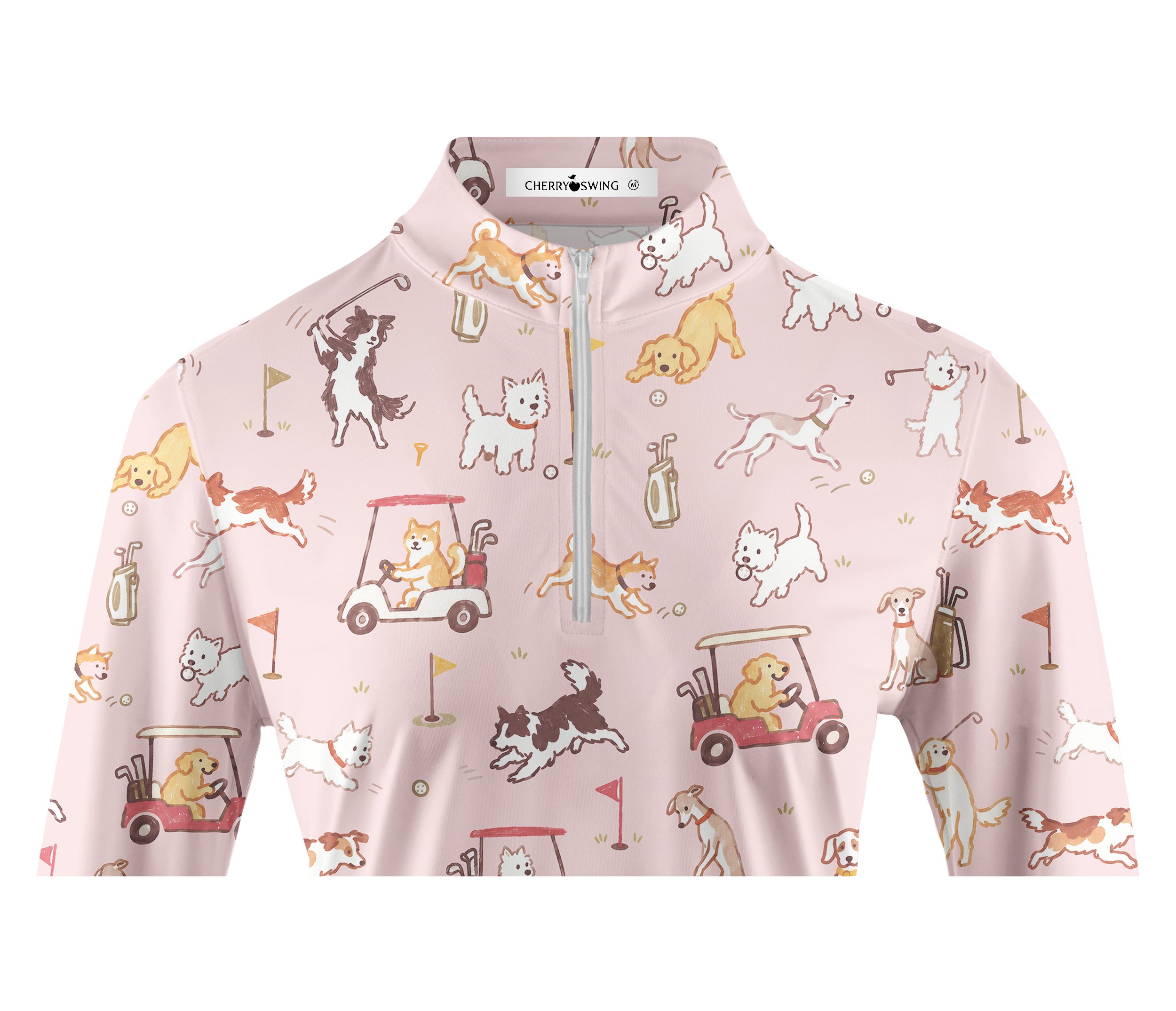 Cherryswing Women's Cute Golf Pup Novelty Print Long Sleeve Golf Shirt