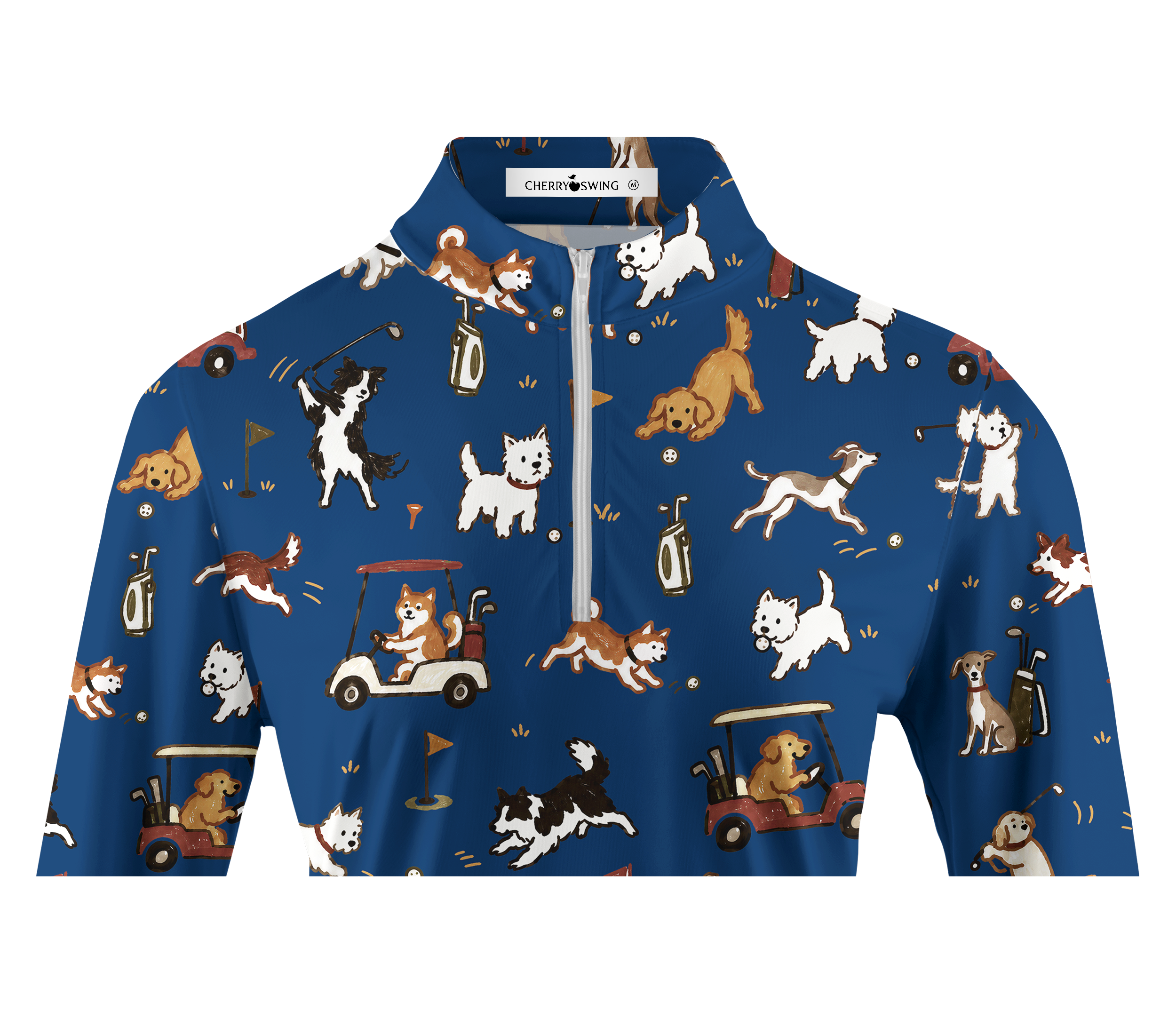Cherryswing Women's Cute Golf Pup Novelty Print Long Sleeve Golf Shirt