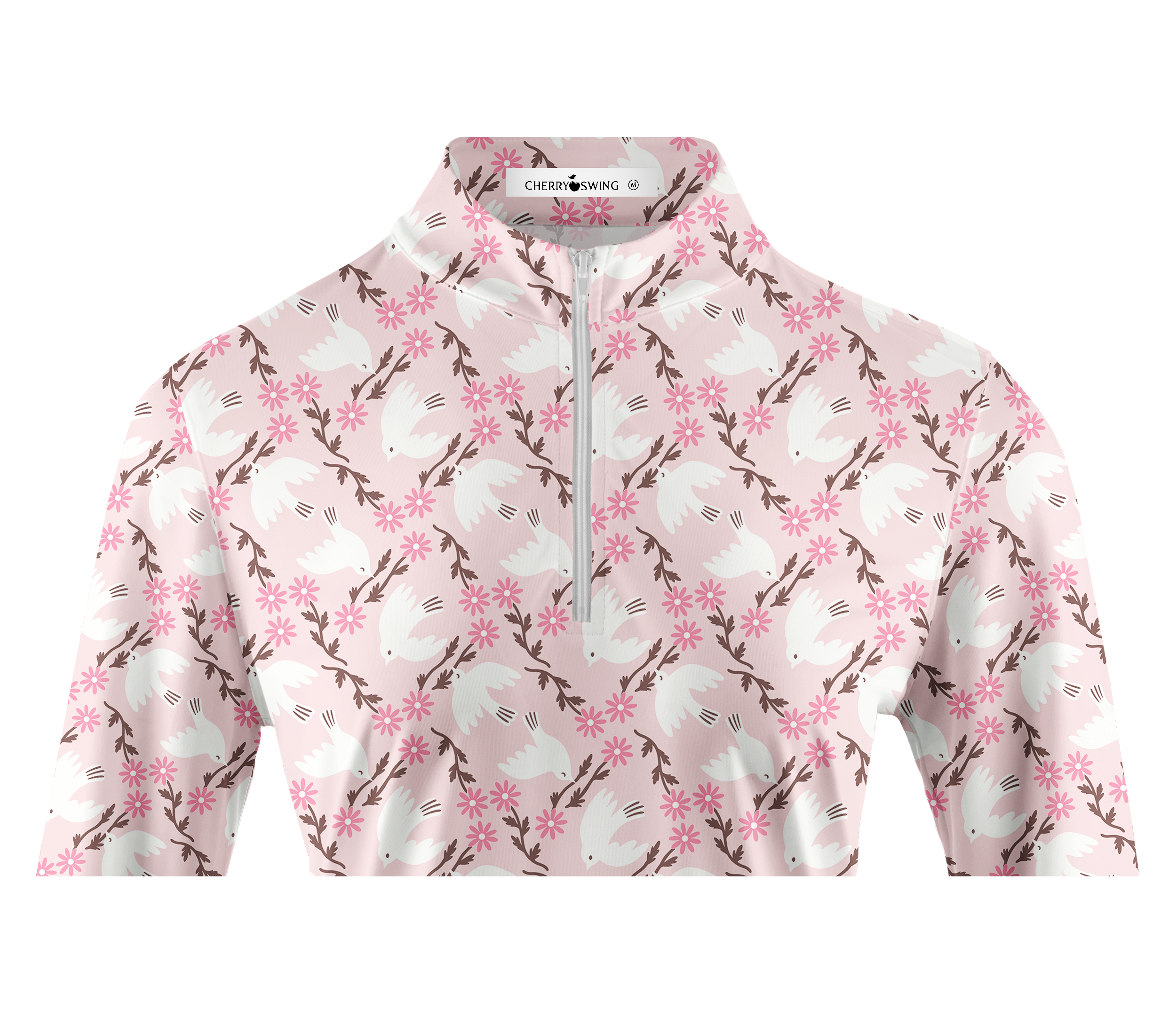 Cherryswing Women's Flying Birds and Blossoms Long Sleeve Golf Shirt