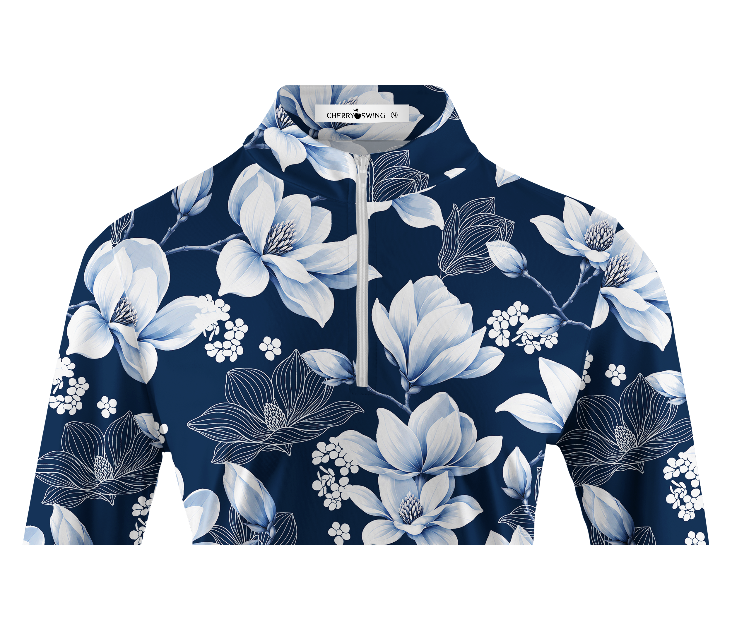 Cherryswing Women's Porcelain Style Magnolia Print Long Sleeve Golf