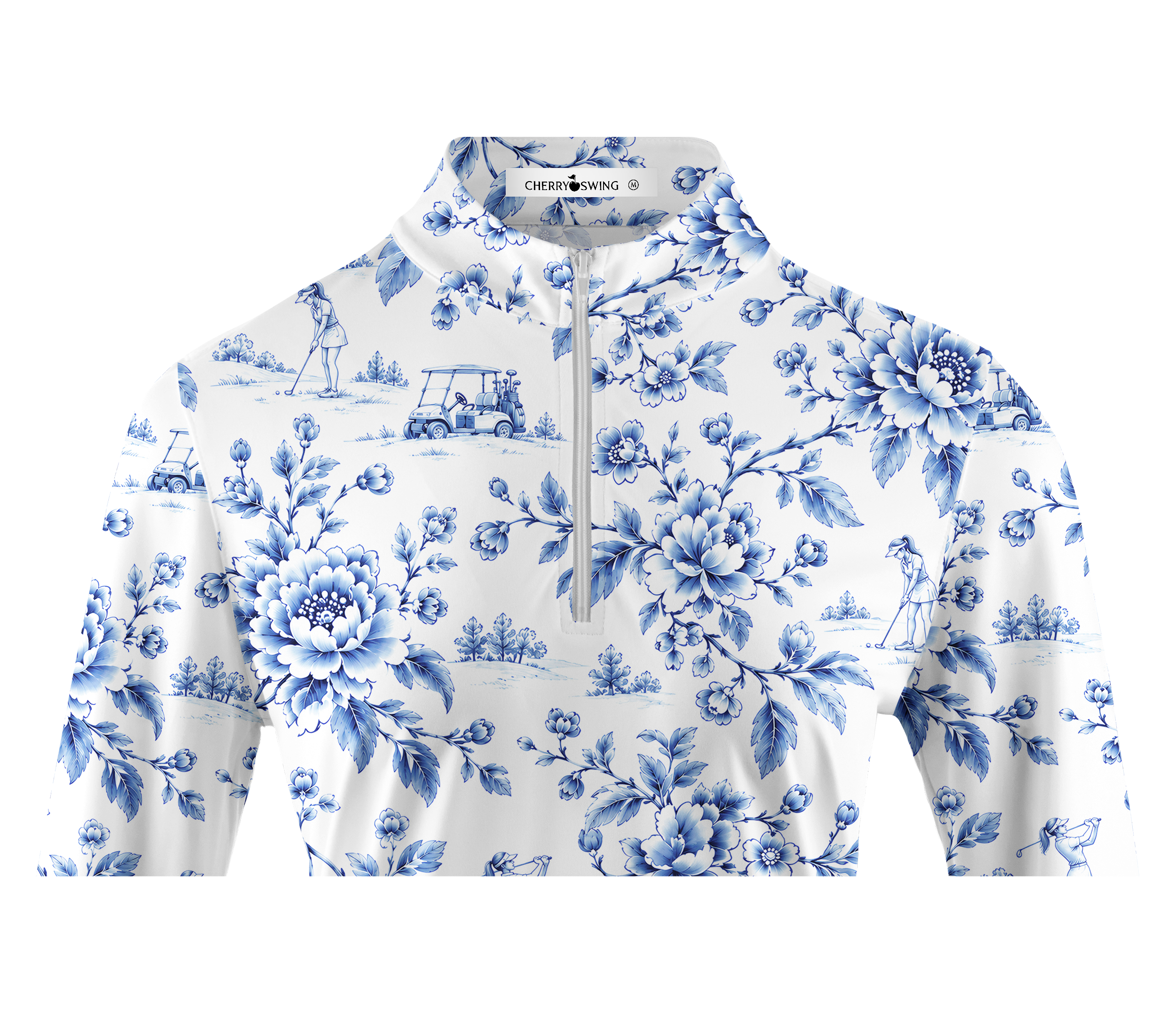 Cherryswing Women's Blue and White Pastoral Golf Style Long Sleeve Shirt