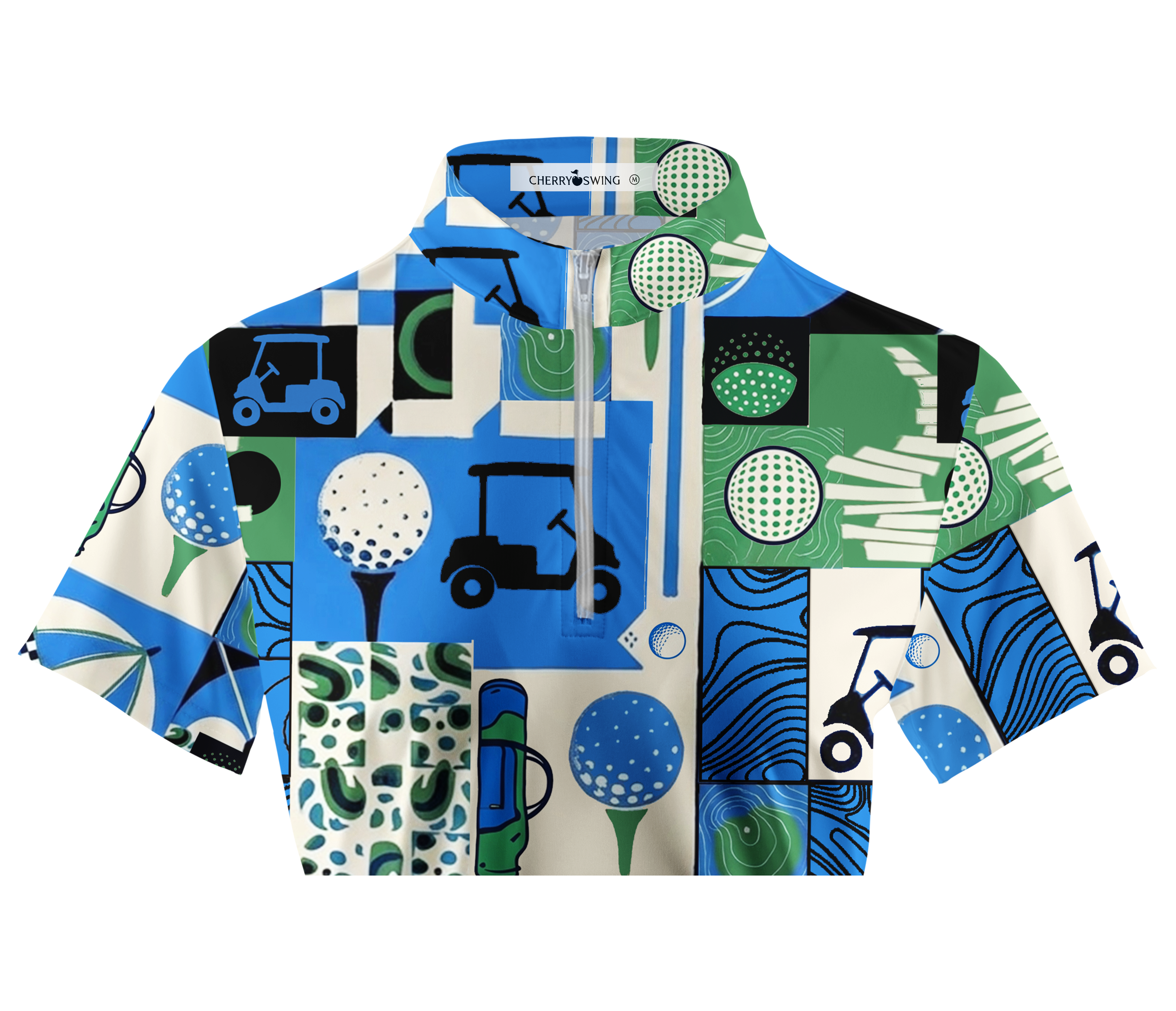 Cherryswing Women's Golf Collage Patchwork Short Sleeve Golf Shirt