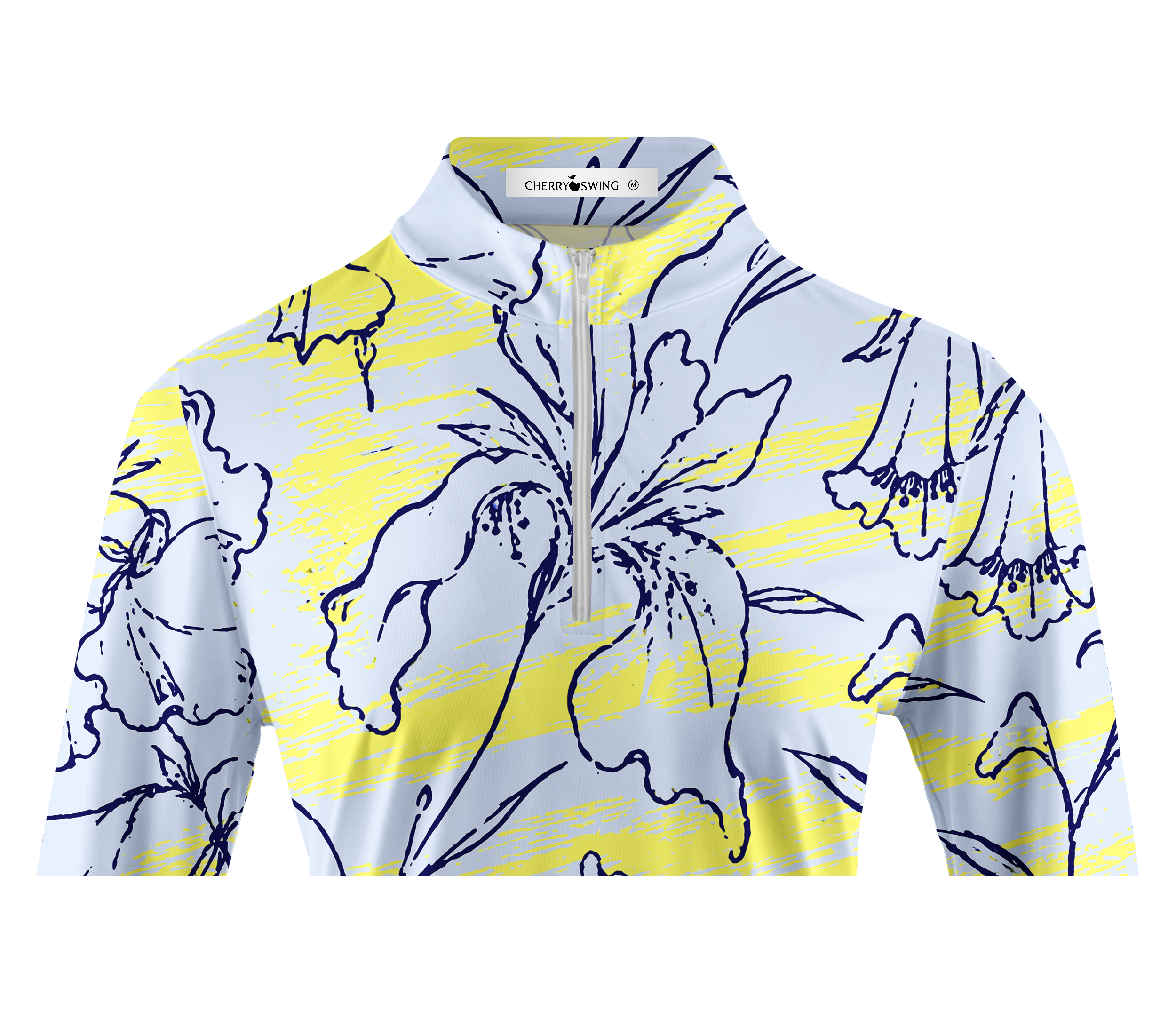 Cherryswing Women's Lemon Yellow Line Art Floral Long Sleeve Golf Shirt