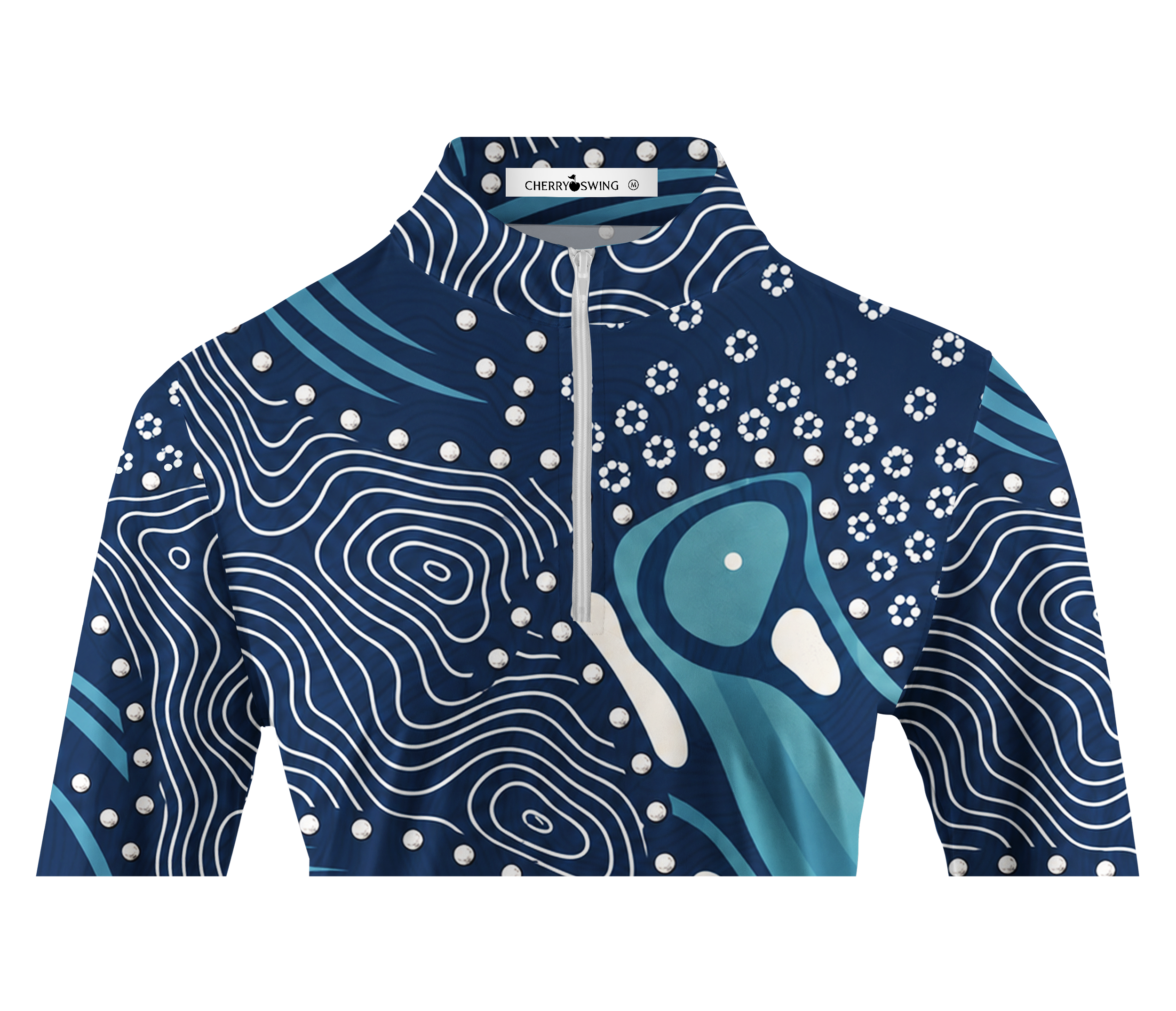 Cherryswing Women's Deep Sea Contour Abstract Print Long Sleeve Golf Shirt