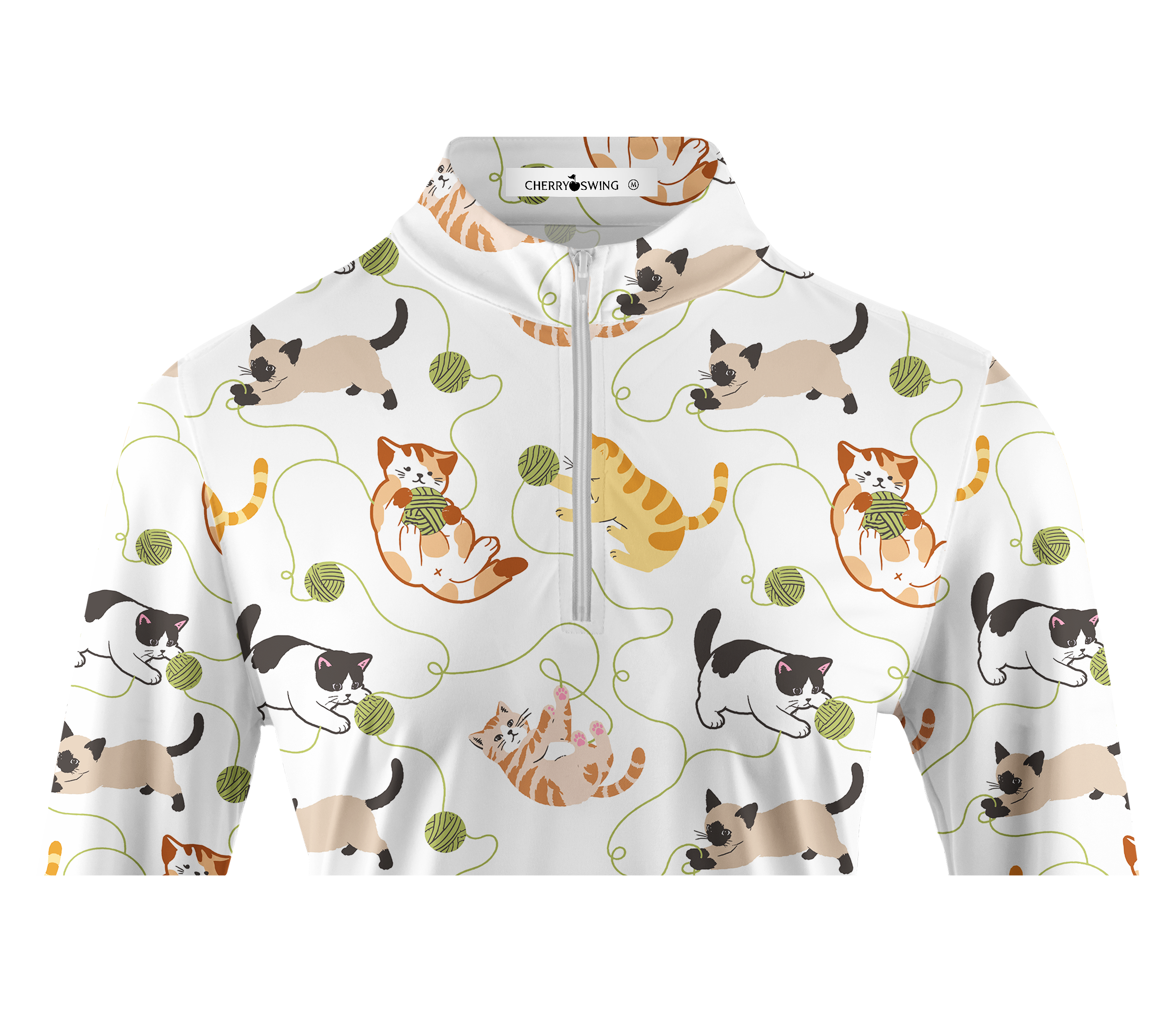 Cherryswing Women's Playful Cute Cat Print Long Sleeve Golf Shirt